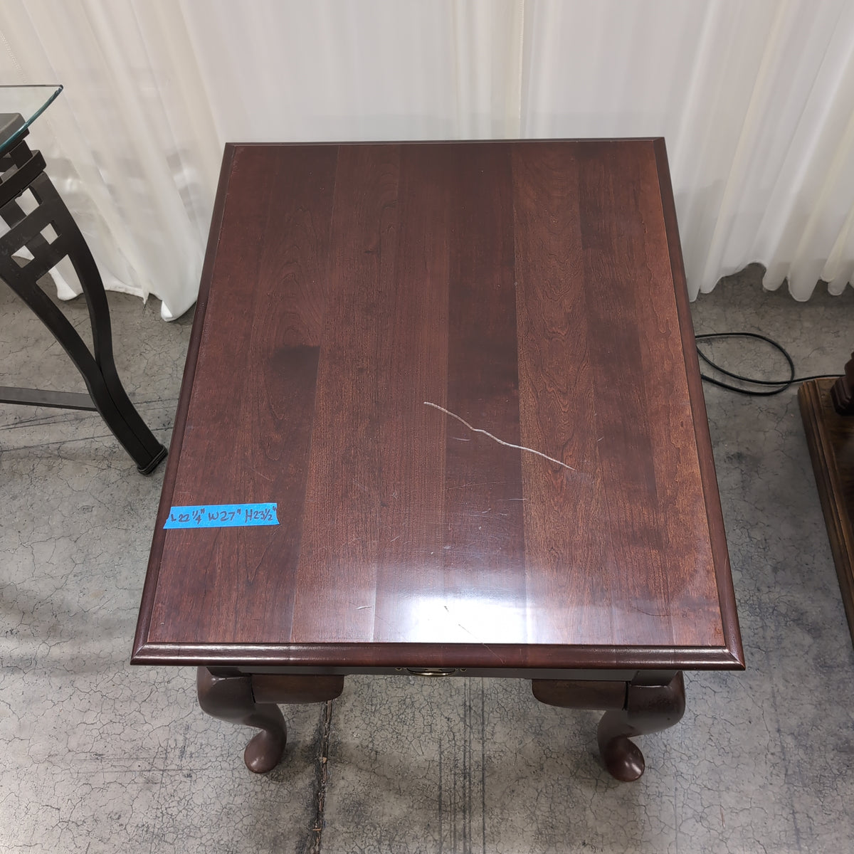Dark Wood Single-Drawer End Table with Cabriole Legs