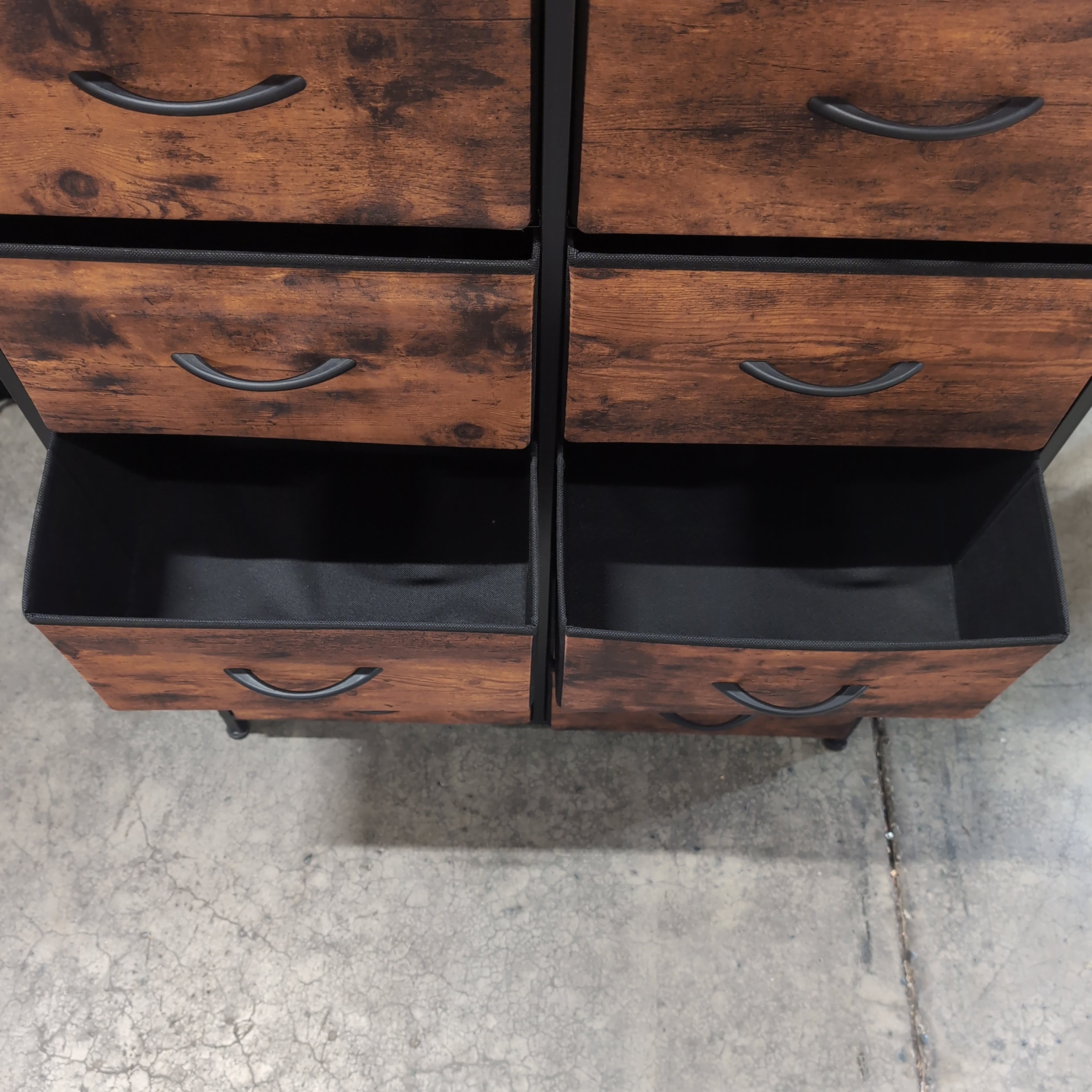 Rustic Brown Ten-Drawer Dresser in Metal and Fabric