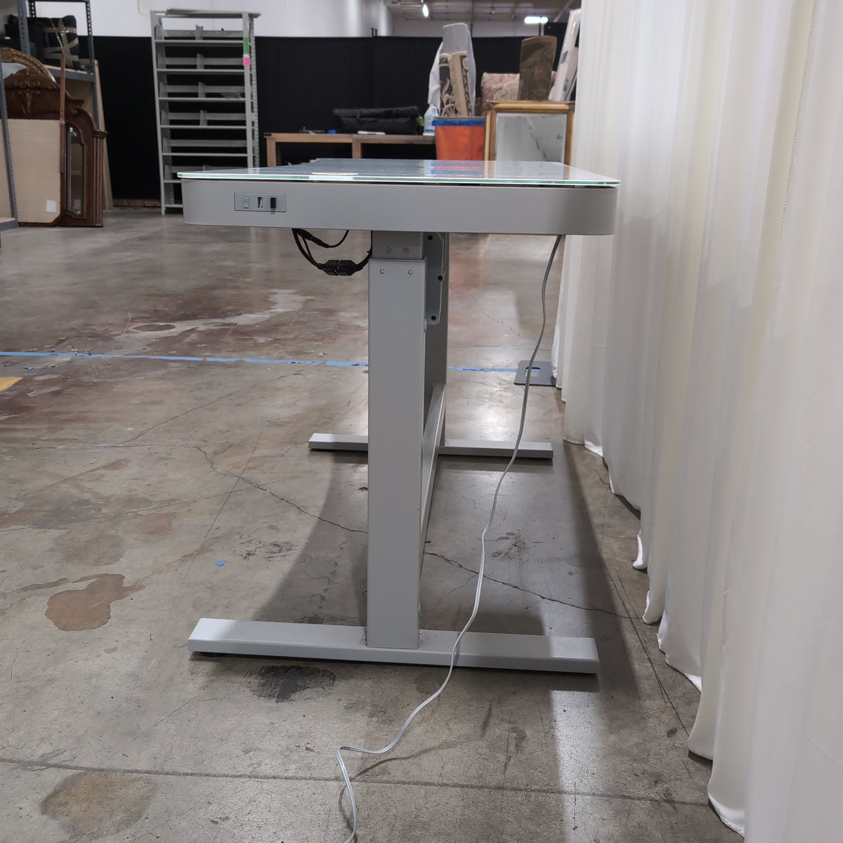 White Glass Top Adjustable Height Desk