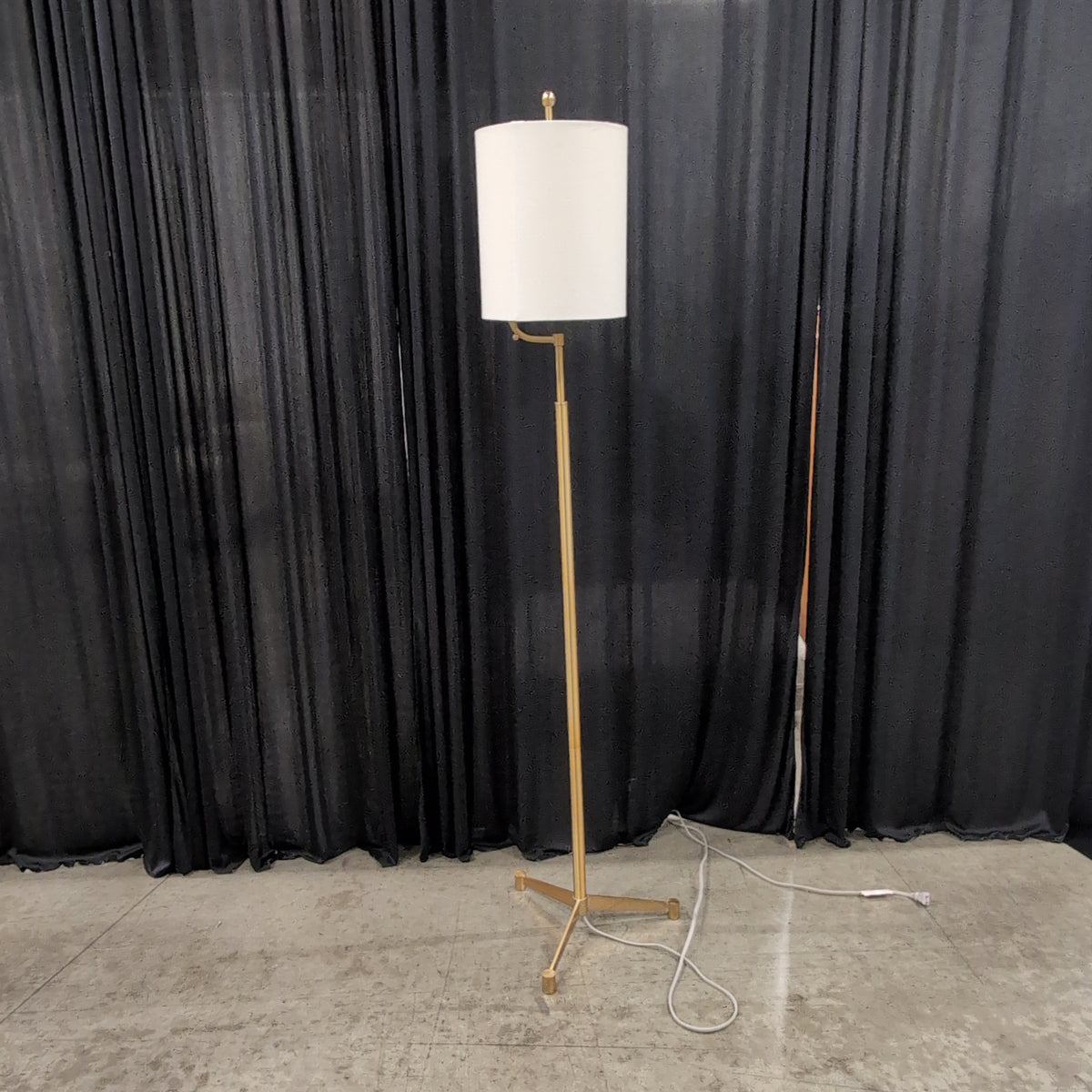 Modern Gold-Tone Metal Floor Lamp with White Drum Shade