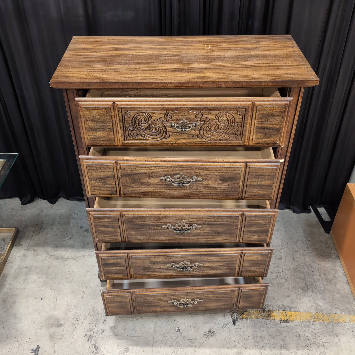 Traditional Brown Wood Five-Drawer Dresser