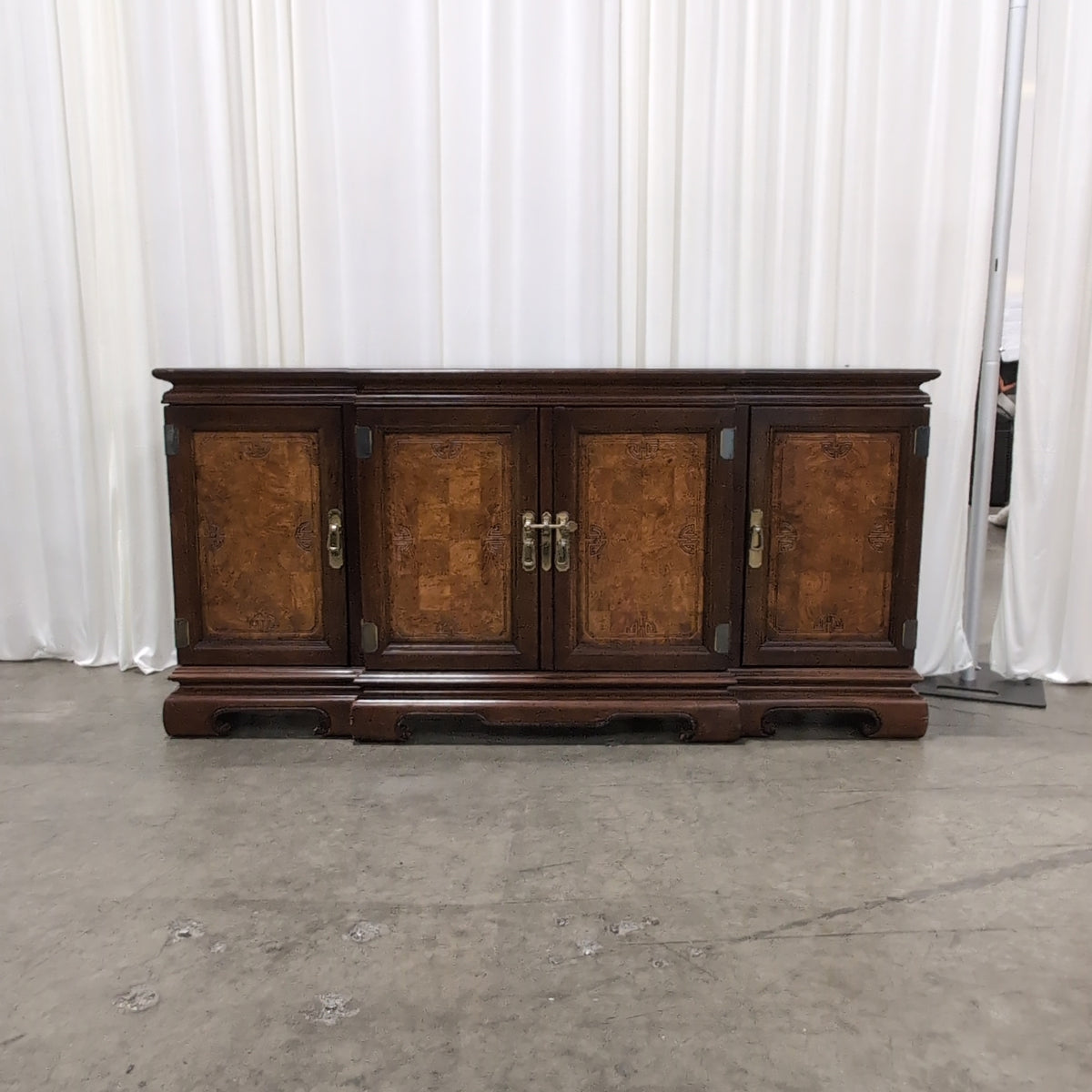 Ornate Dark Wood Buffet with Burl Panels