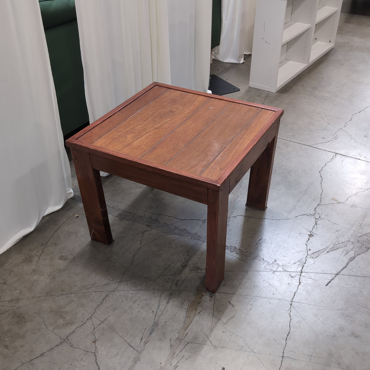 Square Brown Wood End Table with Slat Top