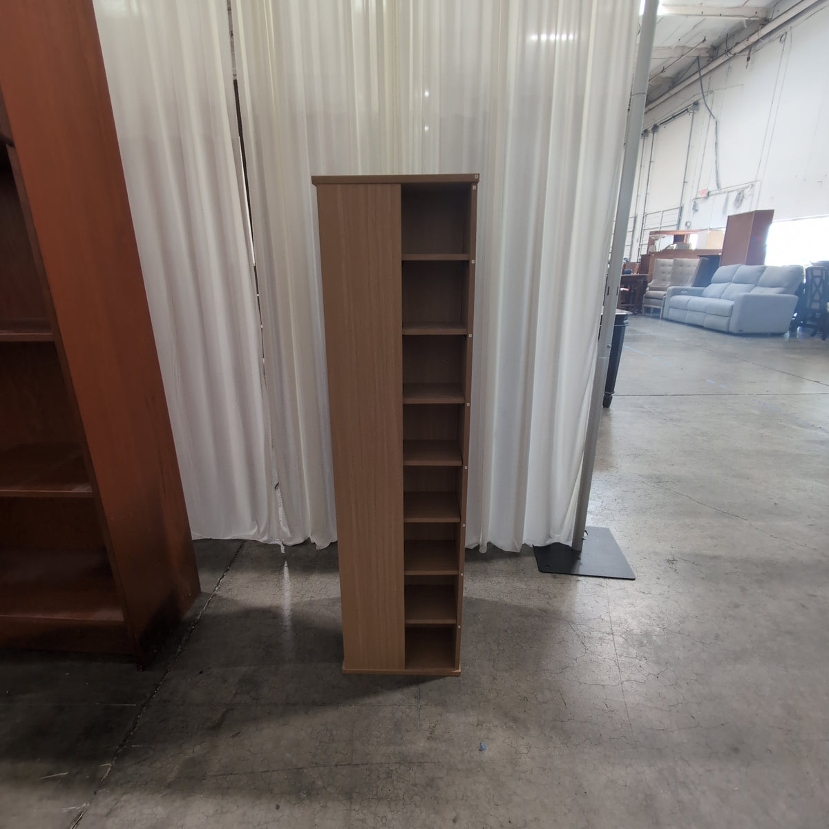 Light Wood Narrow Bookcase with Angled Shelves