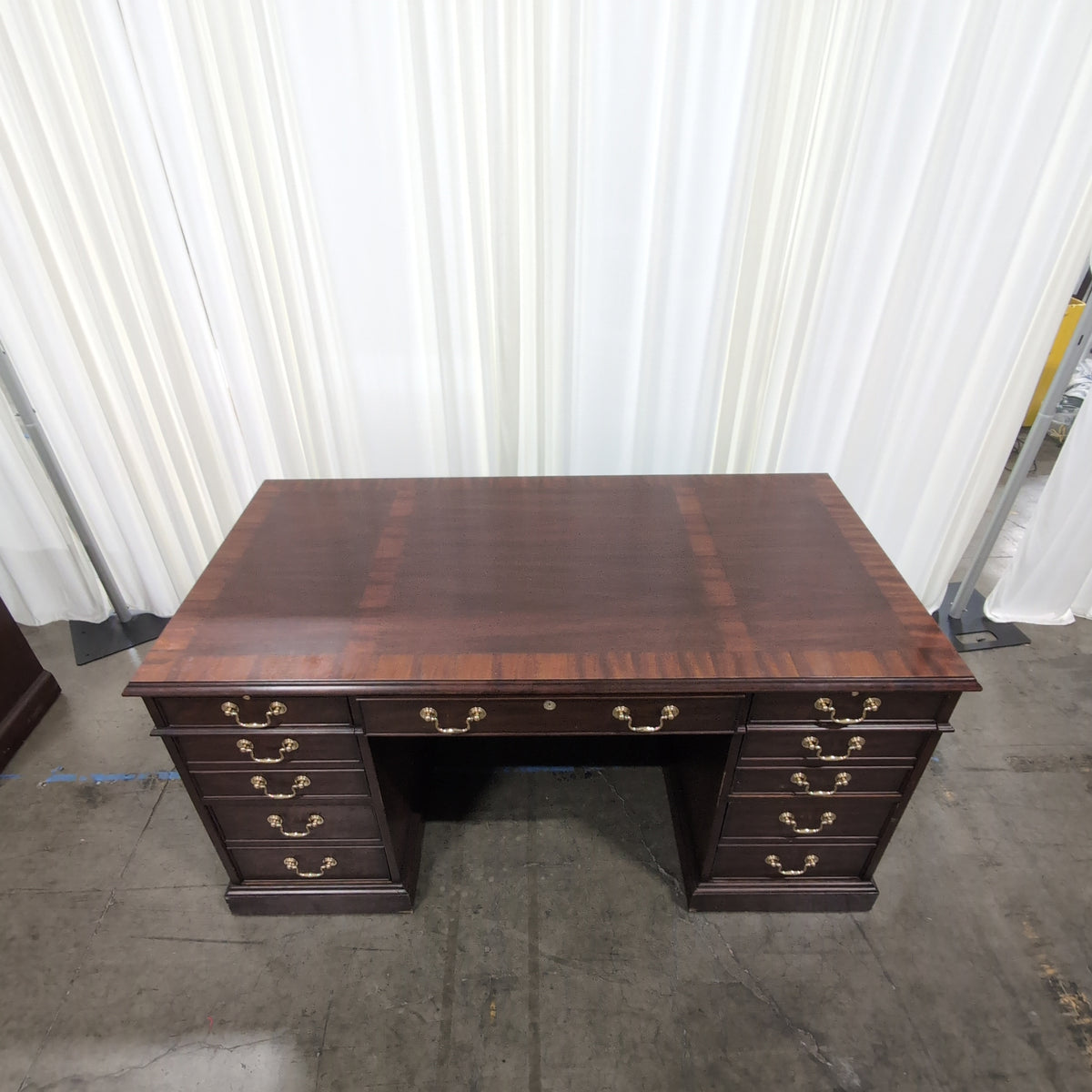 Henkel Moore Traditional Dark Wood Executive Desk with Brass Hardware