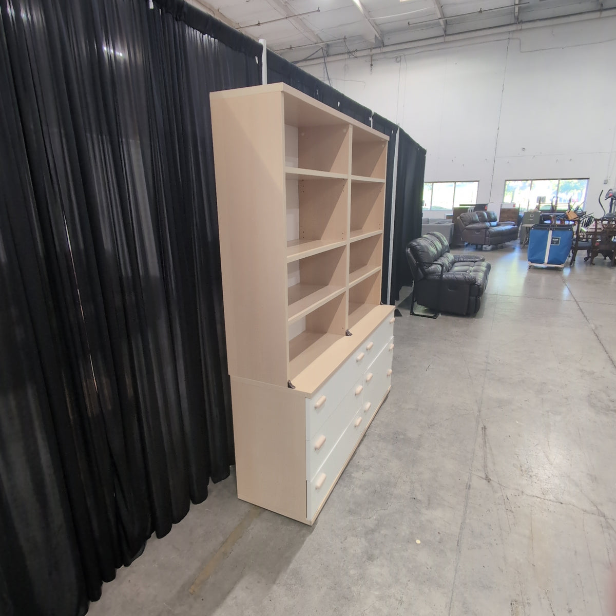 Light Wood Two-Piece Bookcase with Cream Drawers