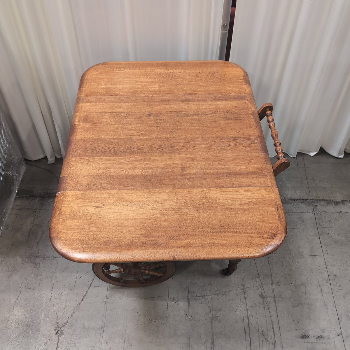 Medium Brown Wood Drop Leaf Rolling Tea Cart