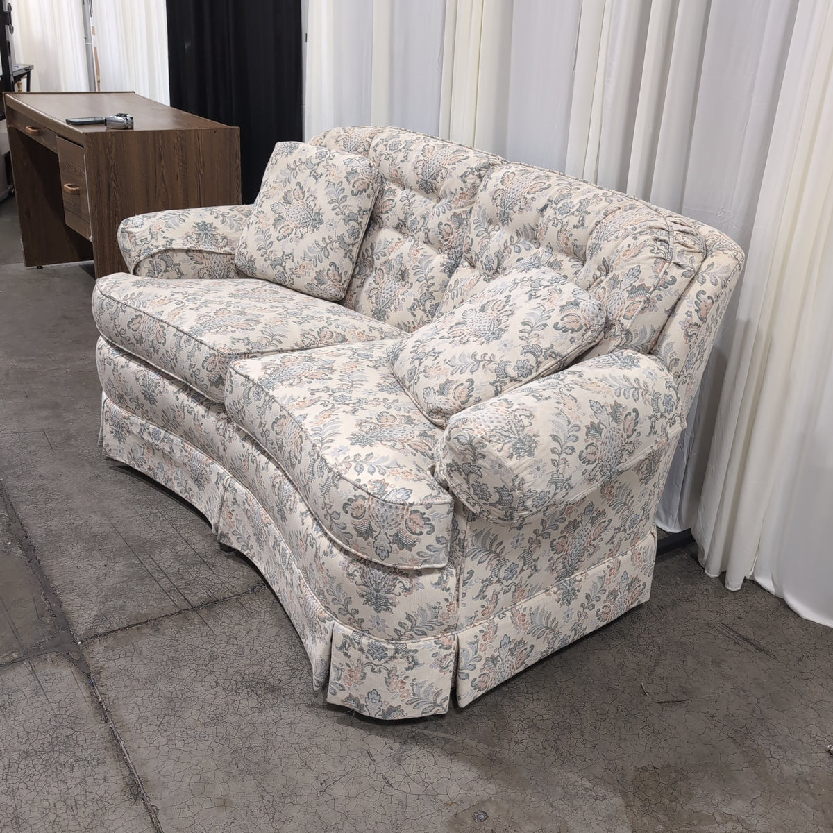 Traditional Floral Fabric Loveseat with Skirted Base