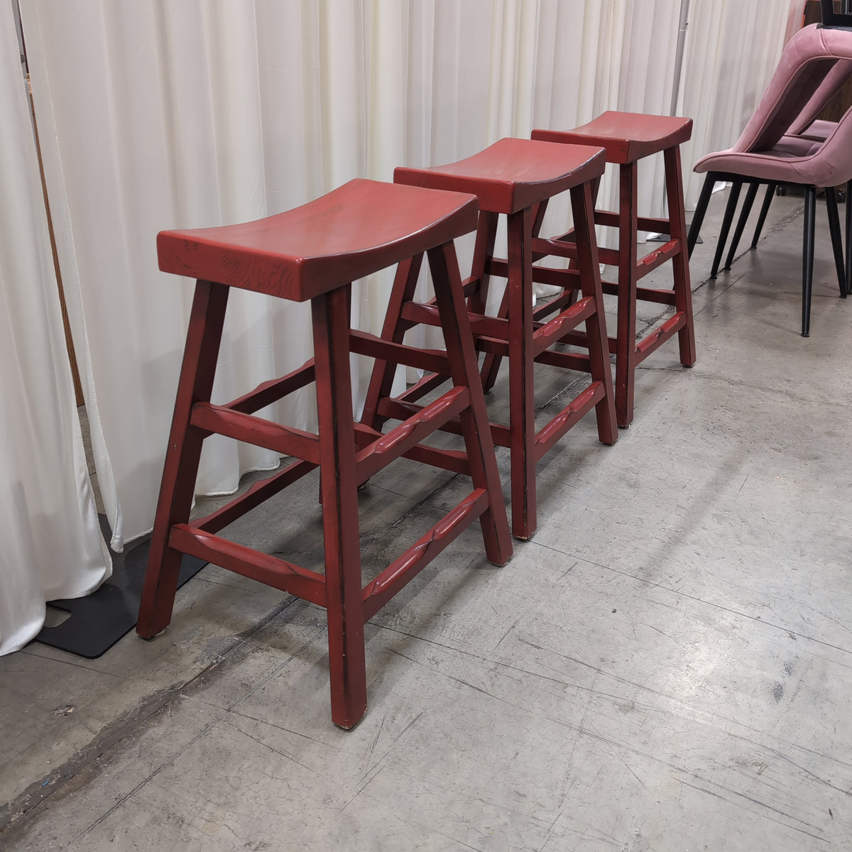 Red Wood Saddle Seat Bar Stool