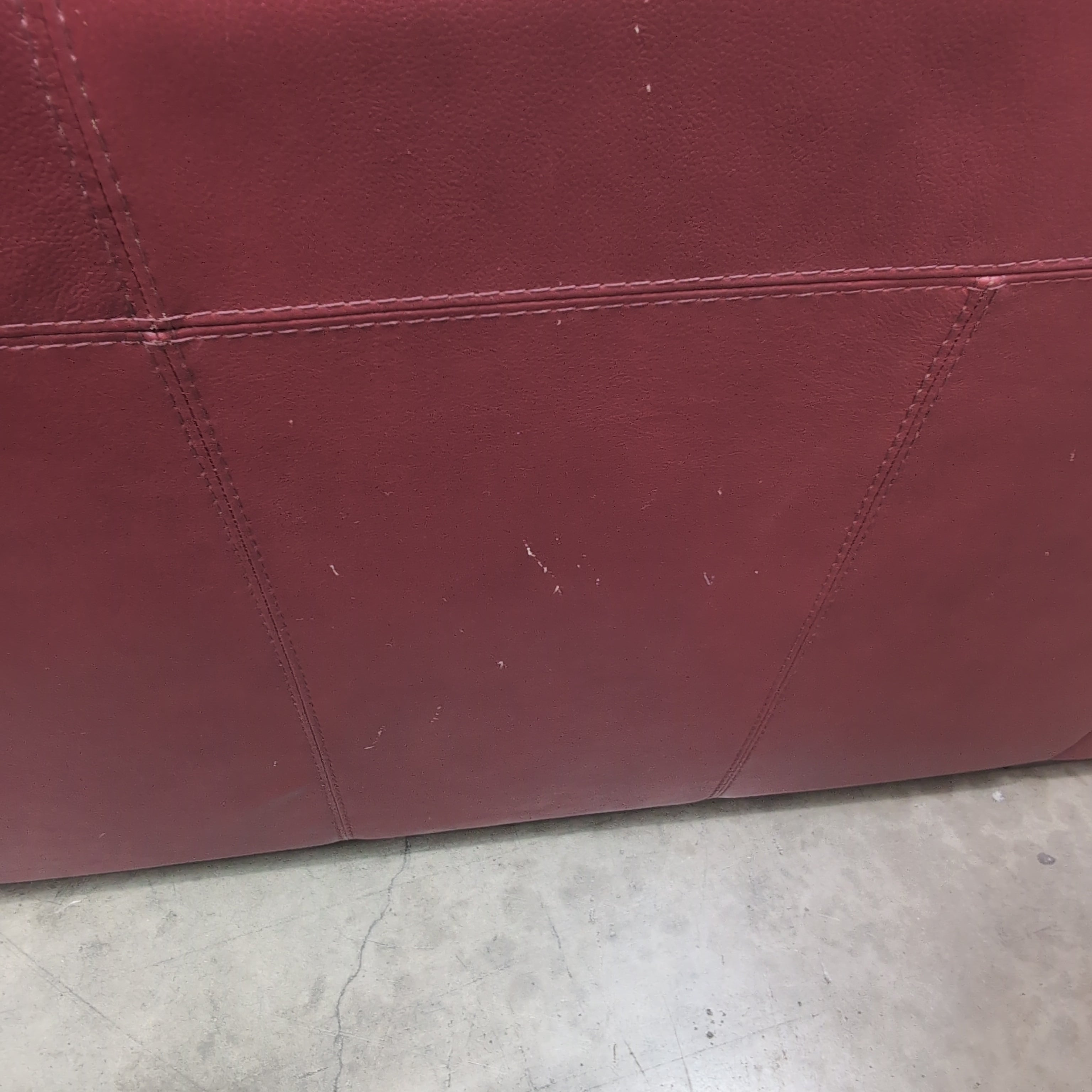 Burgundy Rolled Arm Three-Cushion Couch in Leather