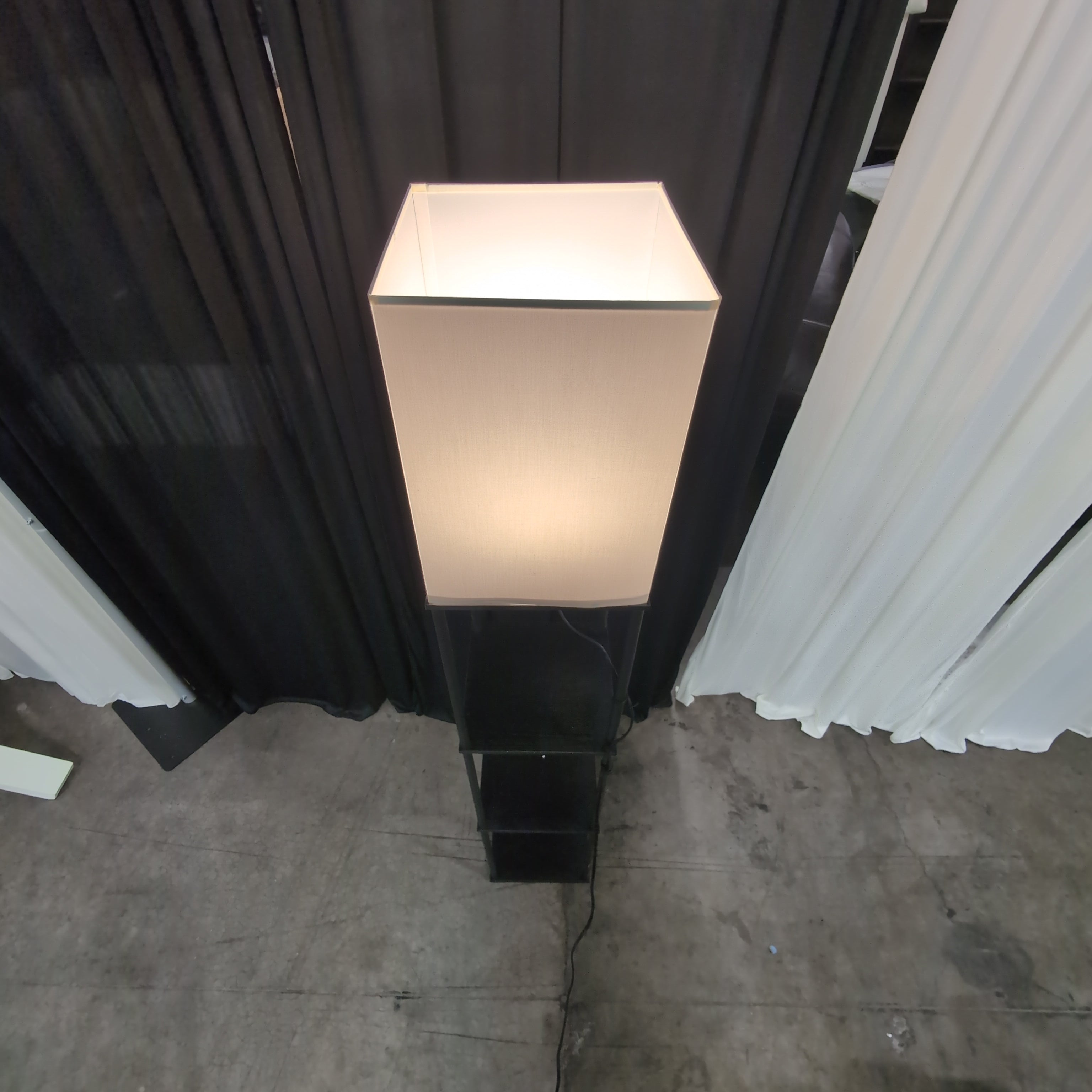 Black Metal Frame Floor Lamp with Two Shelves