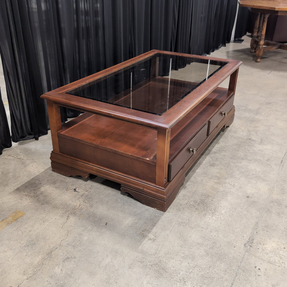 Dark Cherry Wood Coffee Table with Two Drawers