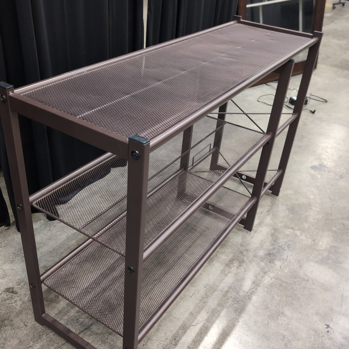 Dark Brown Metal Shoe Rack with Mesh Shelves