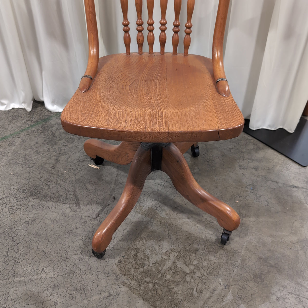 Traditional Wood Swivel Office Chair with Carved Backrest
