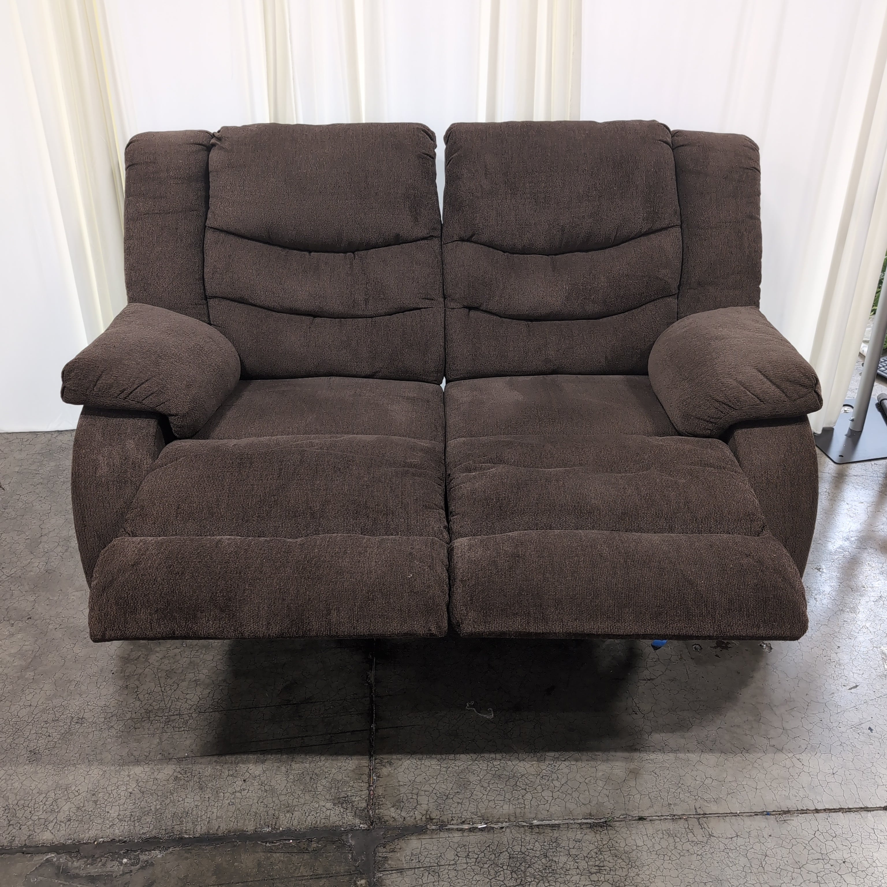Brown Upholstered Reclining Loveseat with Padded Arms