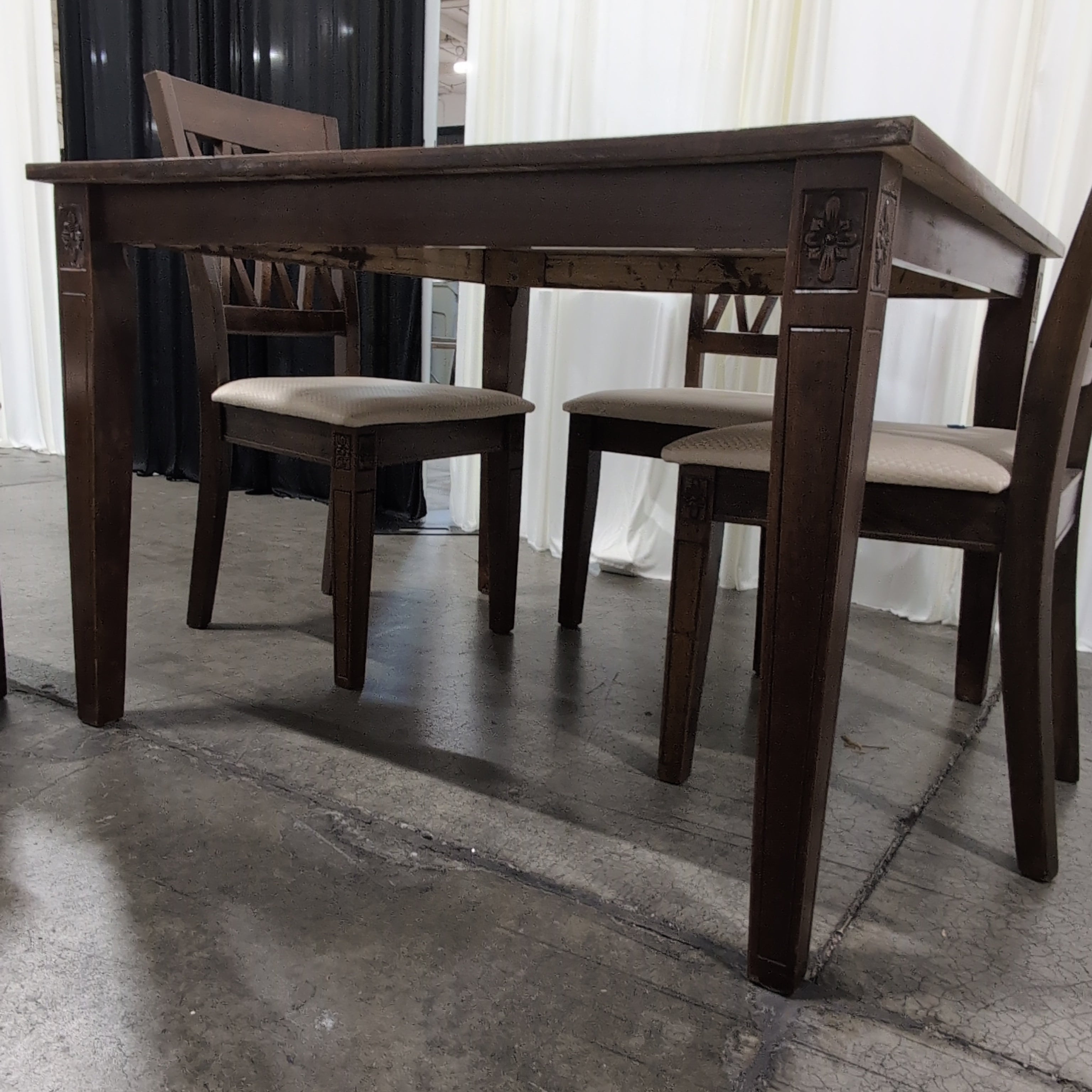 Dark Wood Square Dining Table with Four Chairs