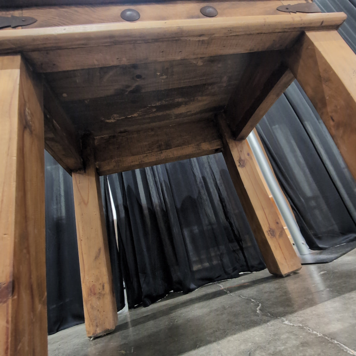 Rustic Light Brown Wood End Table with Metal Hardware