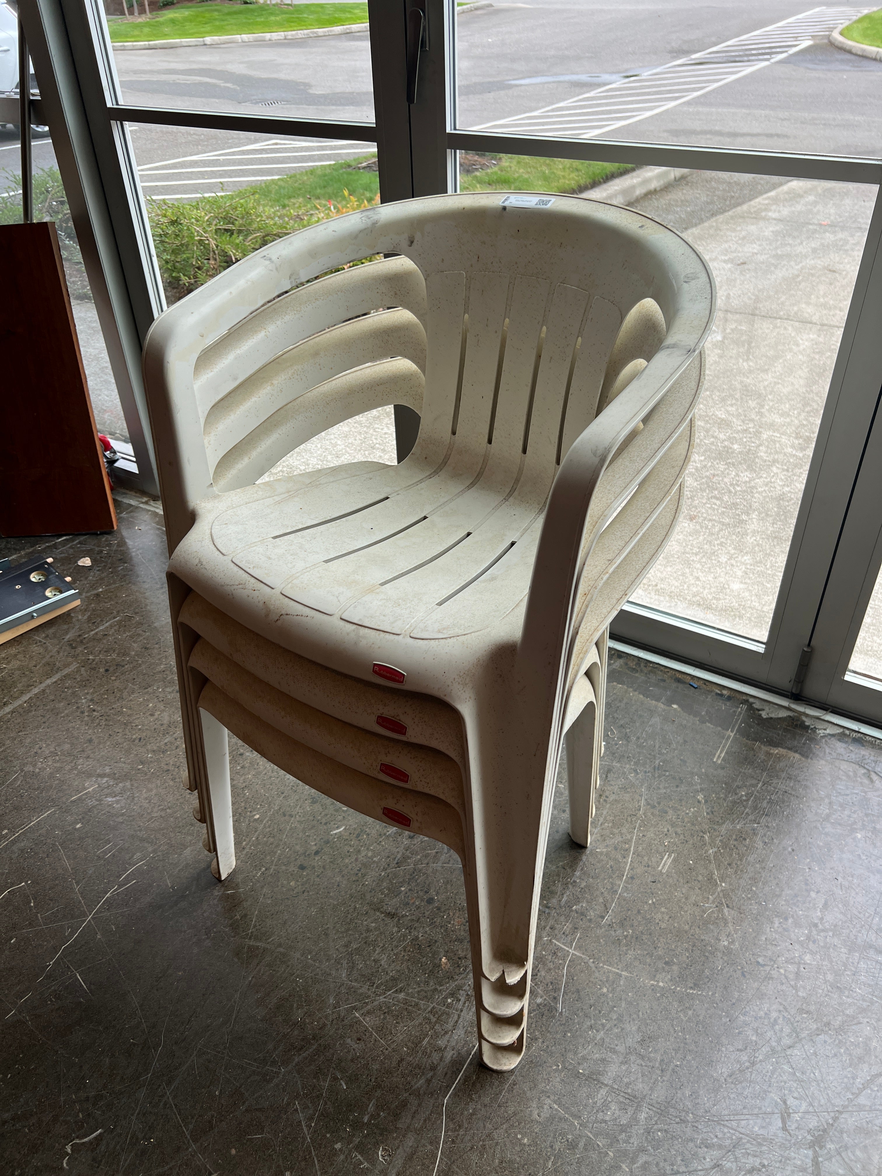 White Plastic Stackable Outdoor Chairs (As-Is)