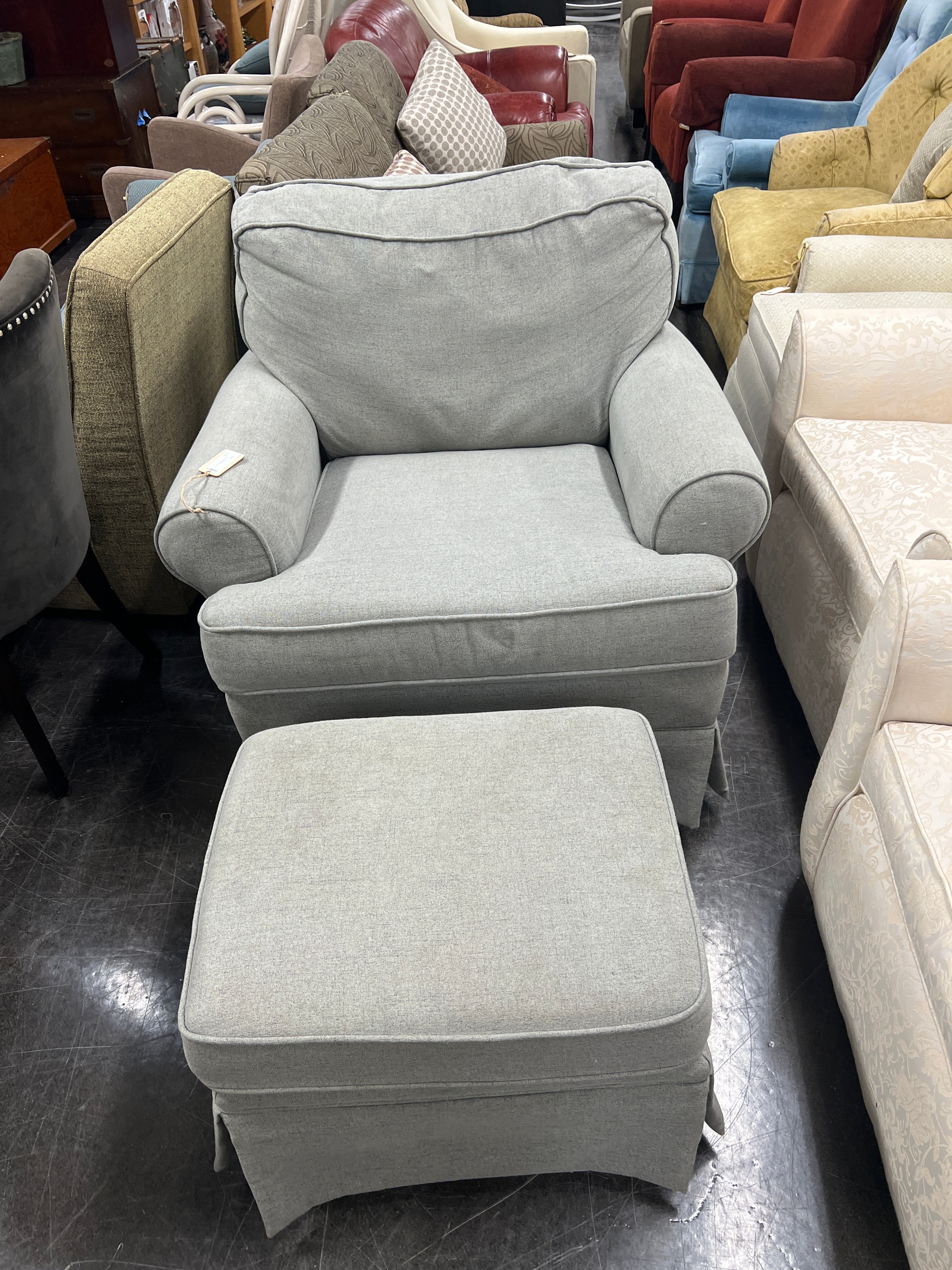 Relaxing Grey Fabric Swivel Chair and Ottoman Set
