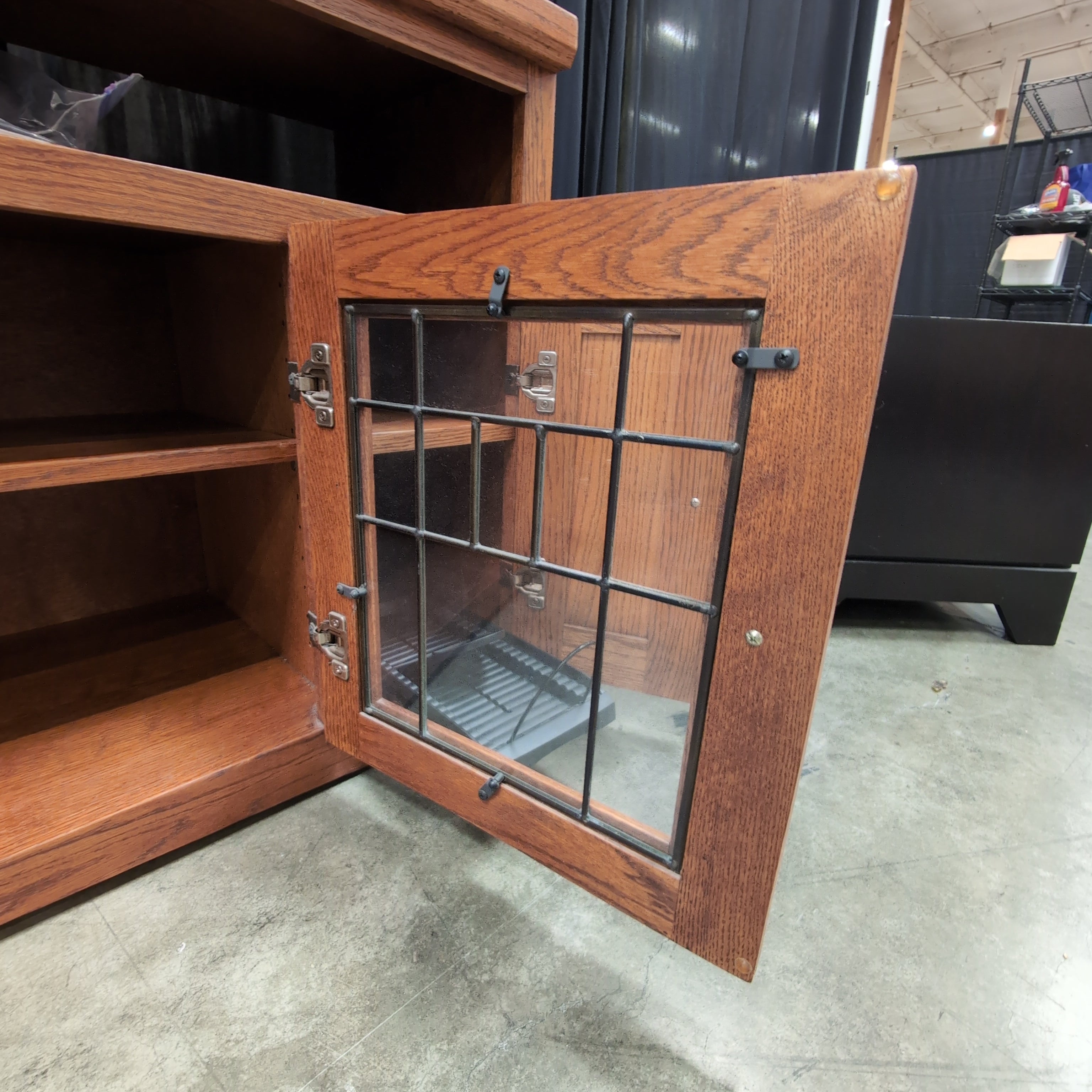 Mission Style Oak Wood China Cabinet with Glass Doors