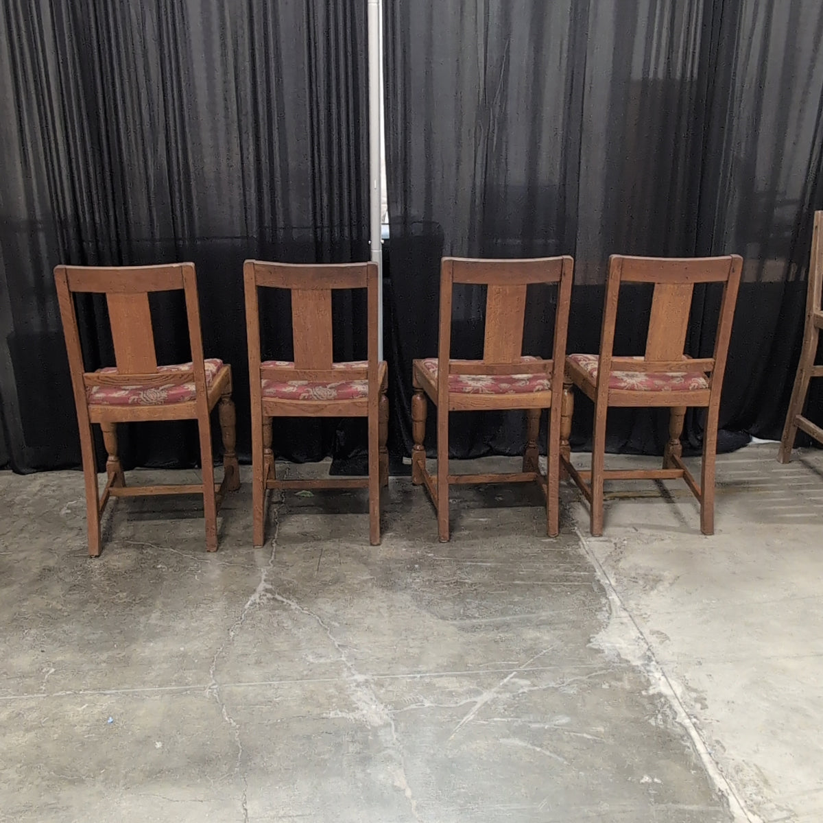 Set of Four Carved Wood Dining Chairs with Floral Upholstery