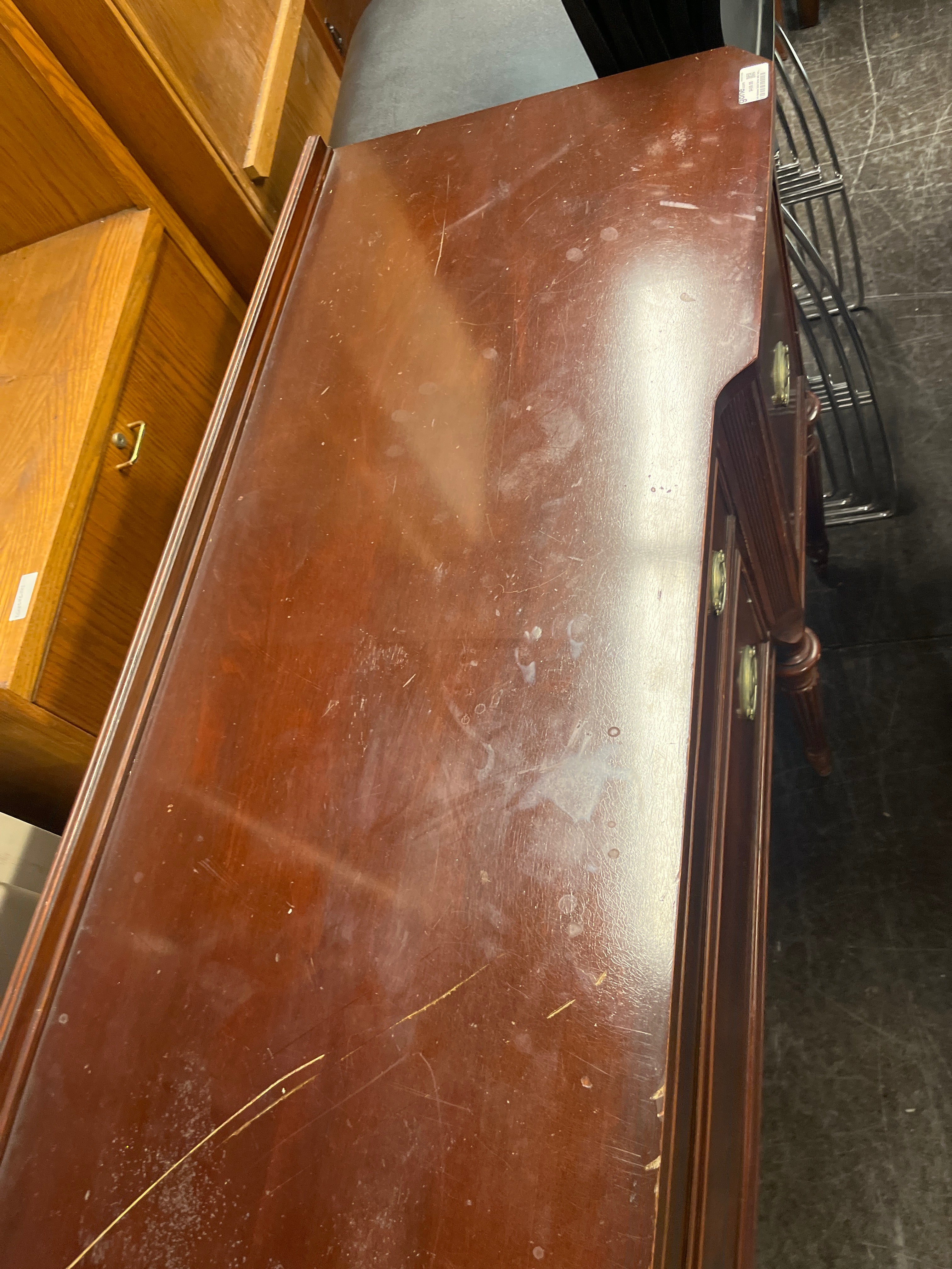 Dark Hardwood Buffet Server with Turned Legs - Damage on Top - Price reflects damage