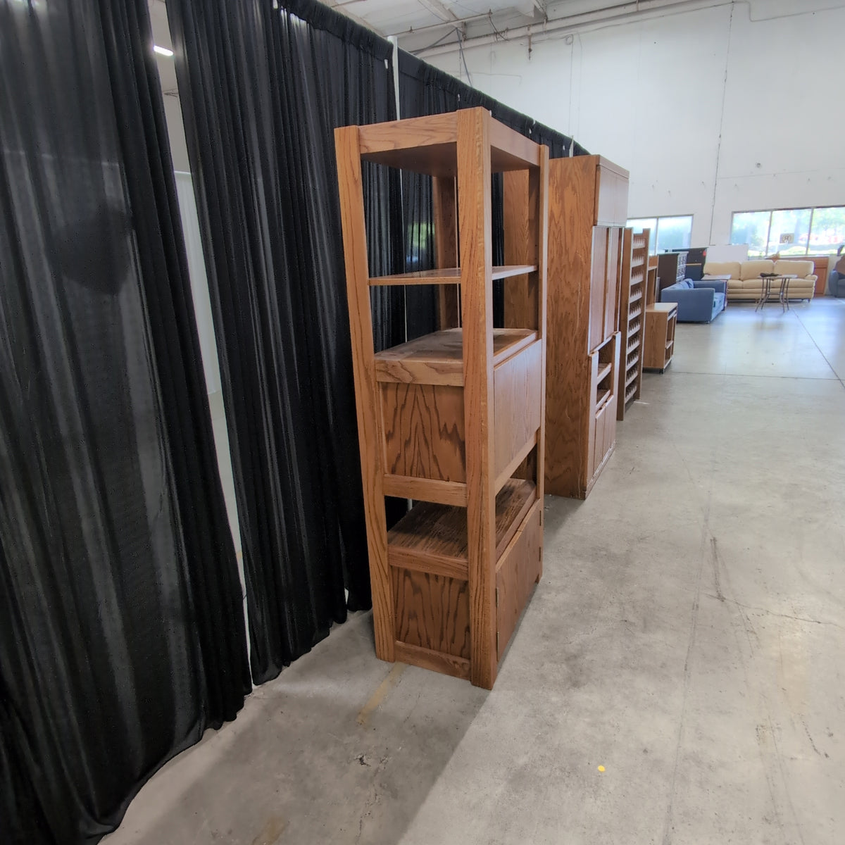 Medium Brown Wood Bookcase with Cabinet Storage