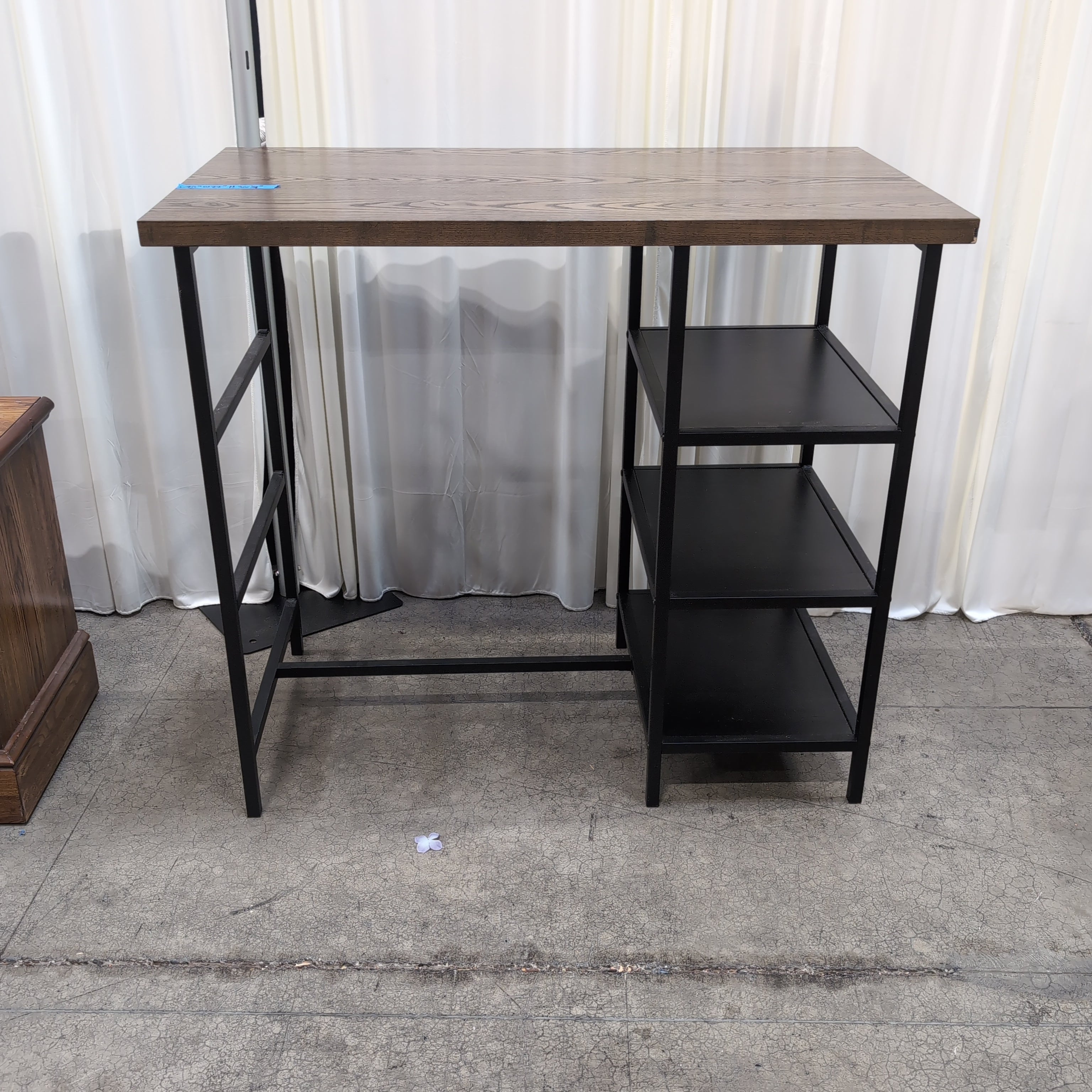 Industrial Style Dark Wood Desk with Side Shelves