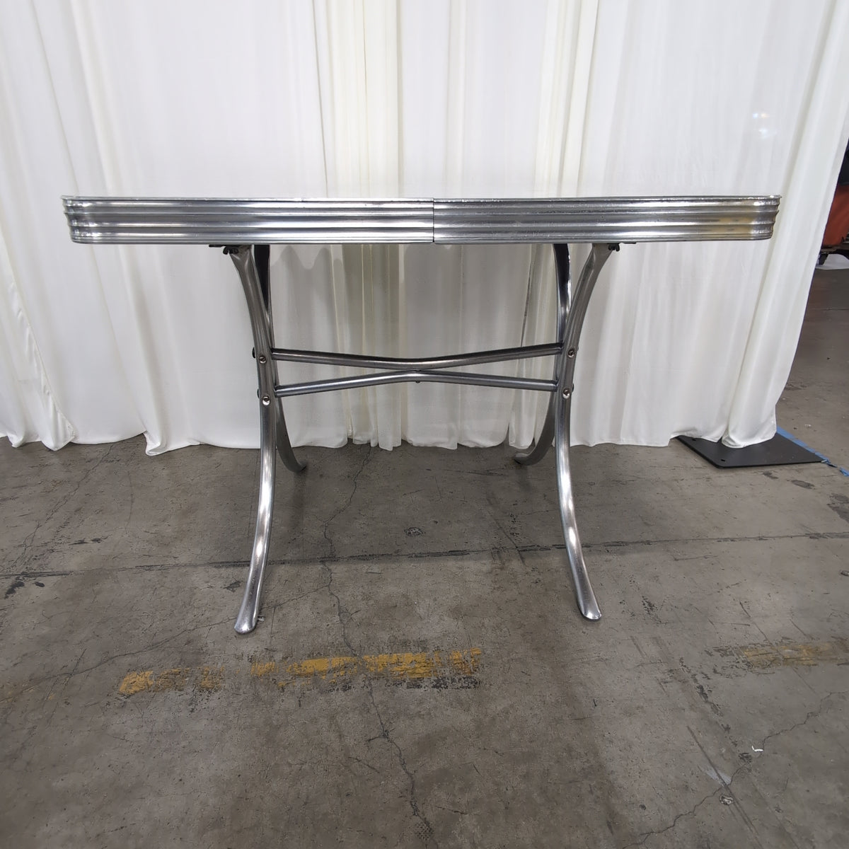 Retro Grey Laminate Dining Table with Chrome Trim