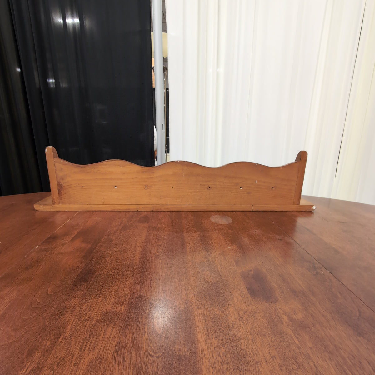 Natural Wood Scalloped Wall Shelf with Four Pegs
