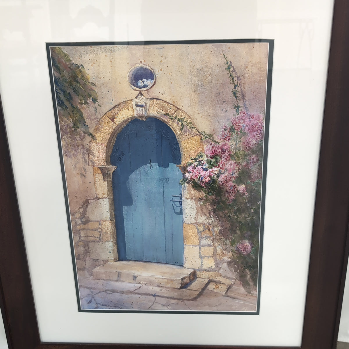 Mediterranean Blue Door Framed Print with White Mat