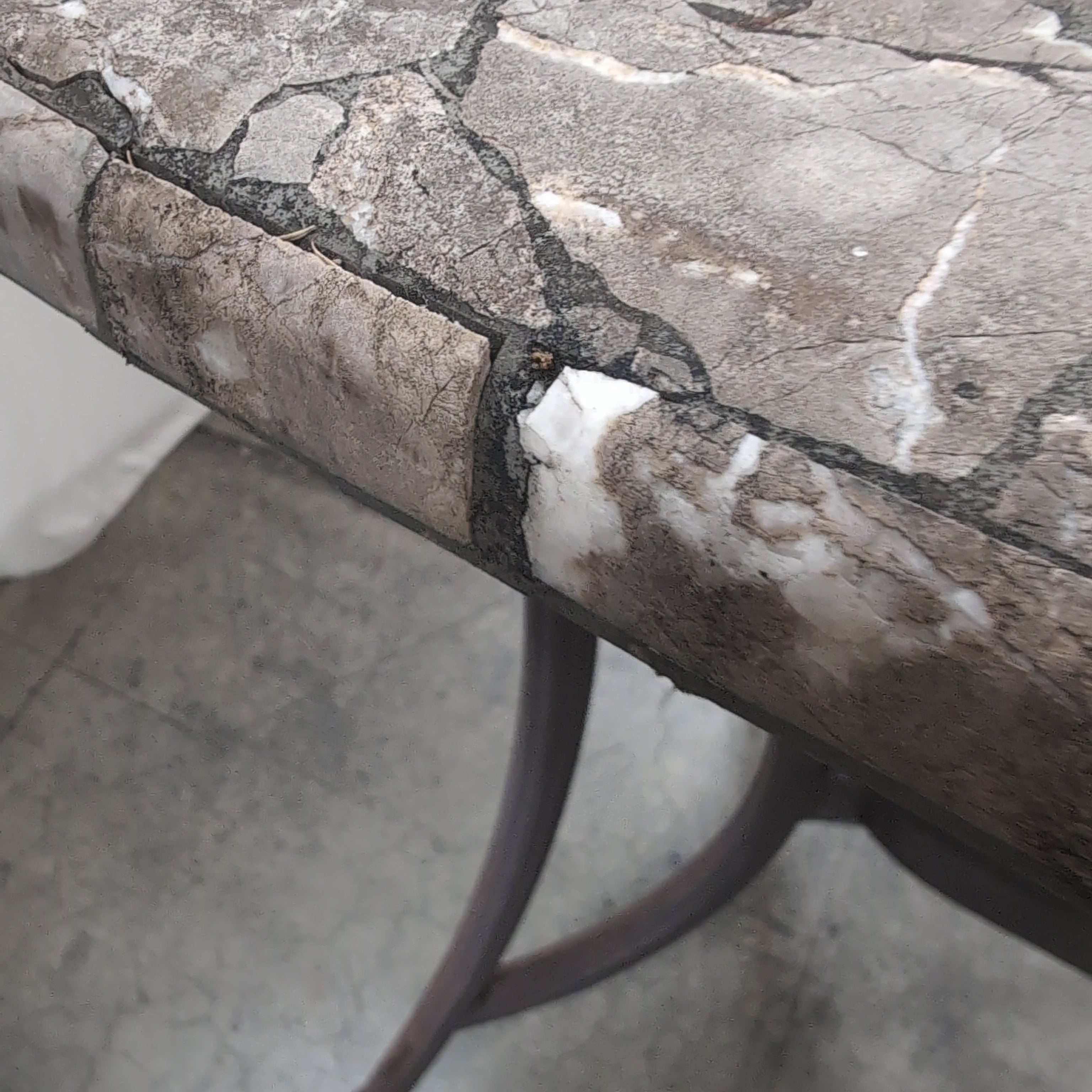 Square Stone Mosaic Outdoor Table with Metal Base