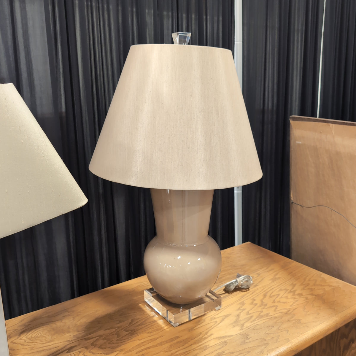 Glossy Taupe Ceramic Table Lamp with Acrylic Base