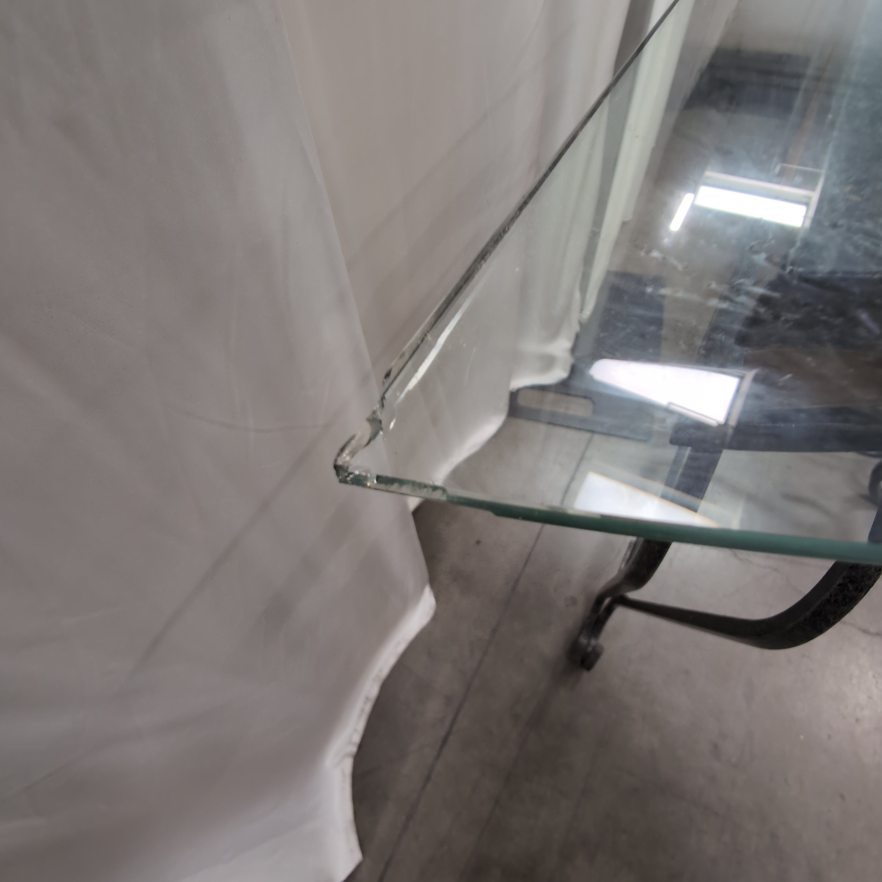 Ornate Black Metal Console Table with Glass Top
