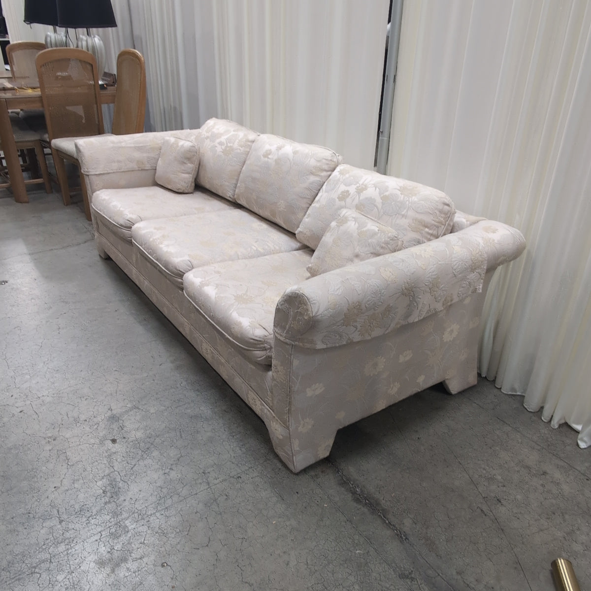 Traditional Beige Floral Upholstered Couch