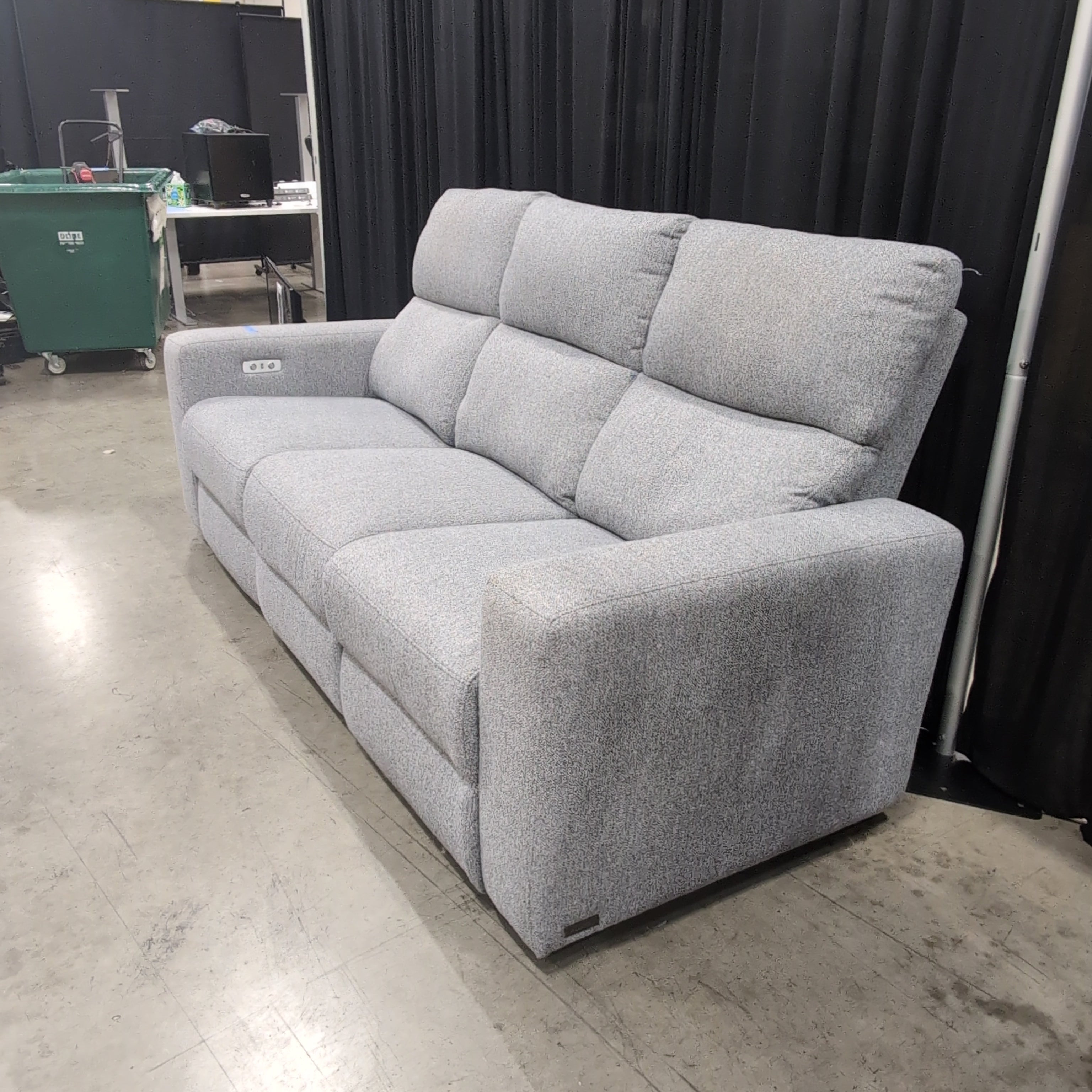 Grey Fabric Reclining Couch with Power Controls