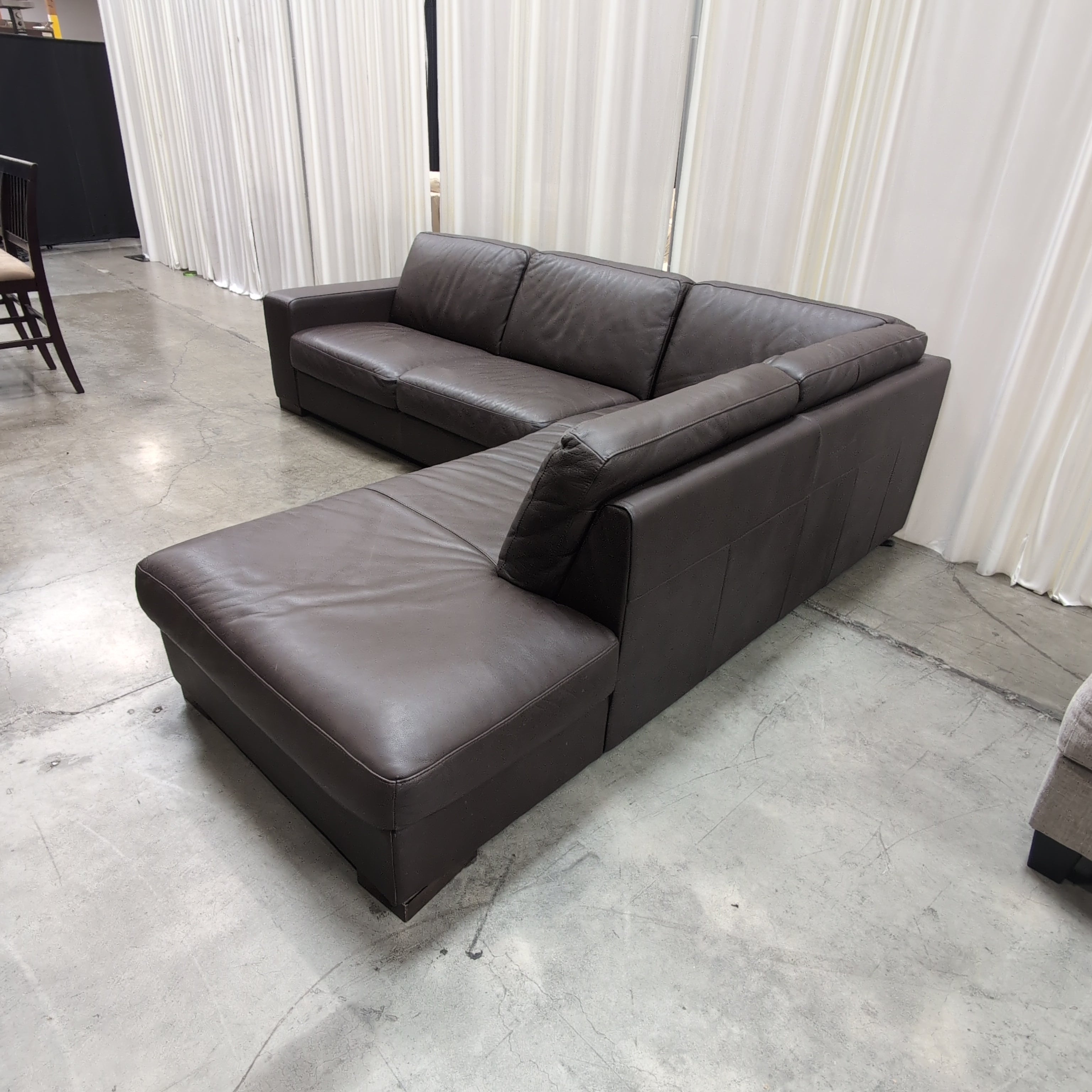 Contemporary Dark Brown Leather Sectional Couch with Chaise