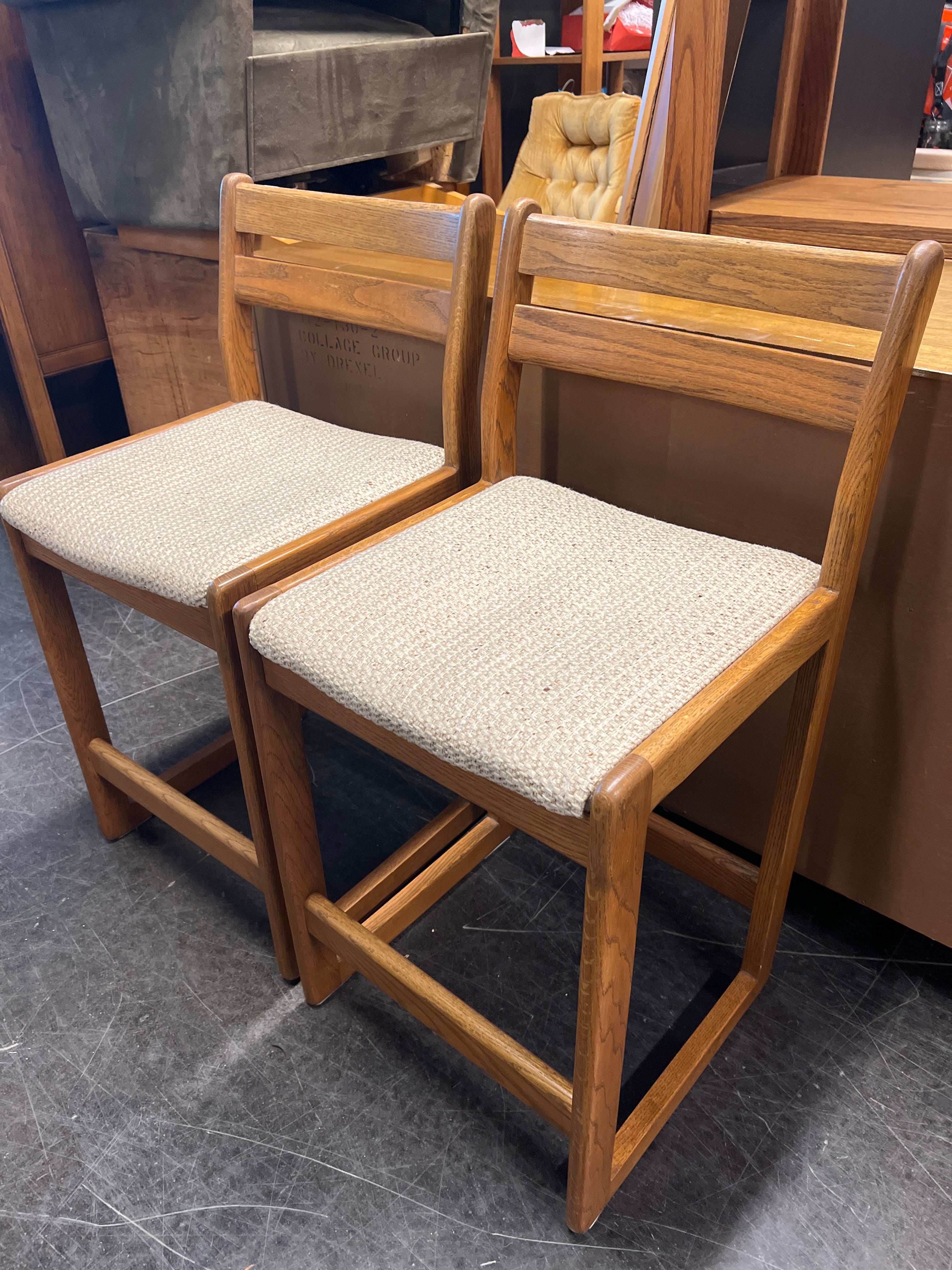 Oak Counter Height Chairs with Woven Seats