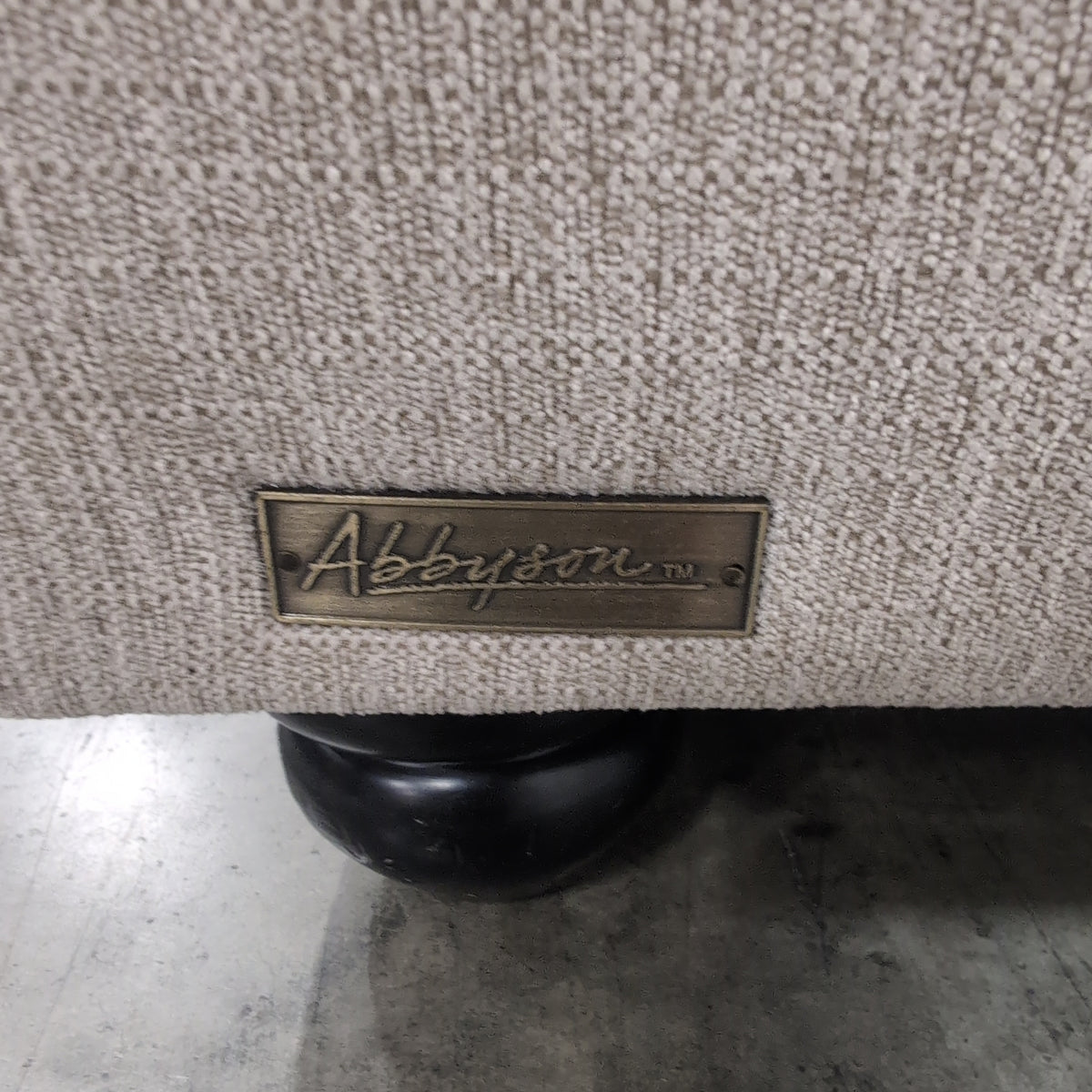 Light Beige Rolled Arm Couch with Nailhead Trim