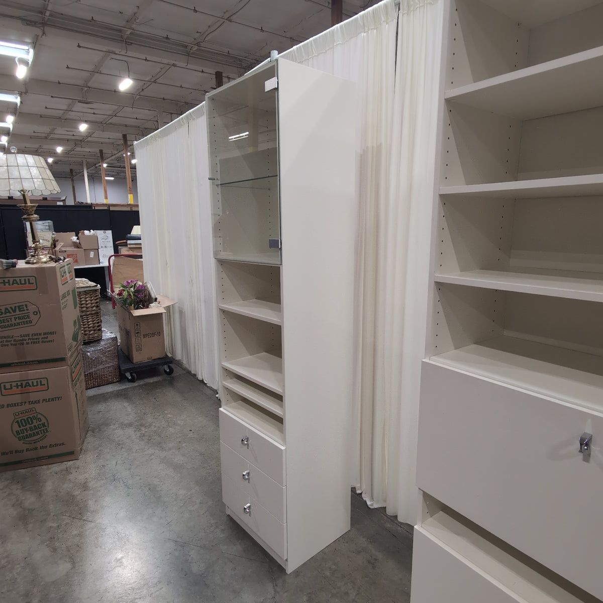 Light Grey China Cabinet with Glass Door and Drawers