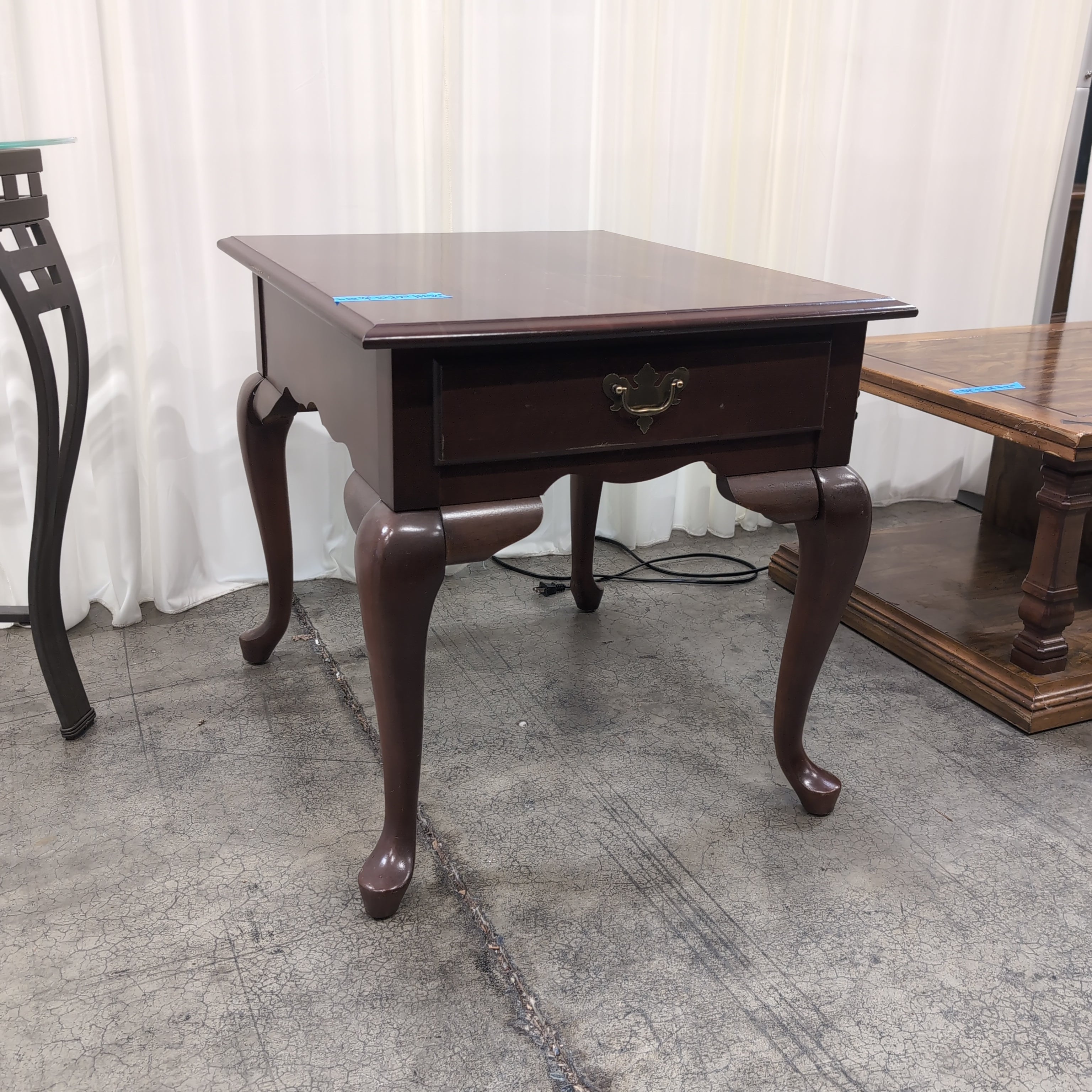 Dark Wood Single-Drawer End Table with Cabriole Legs