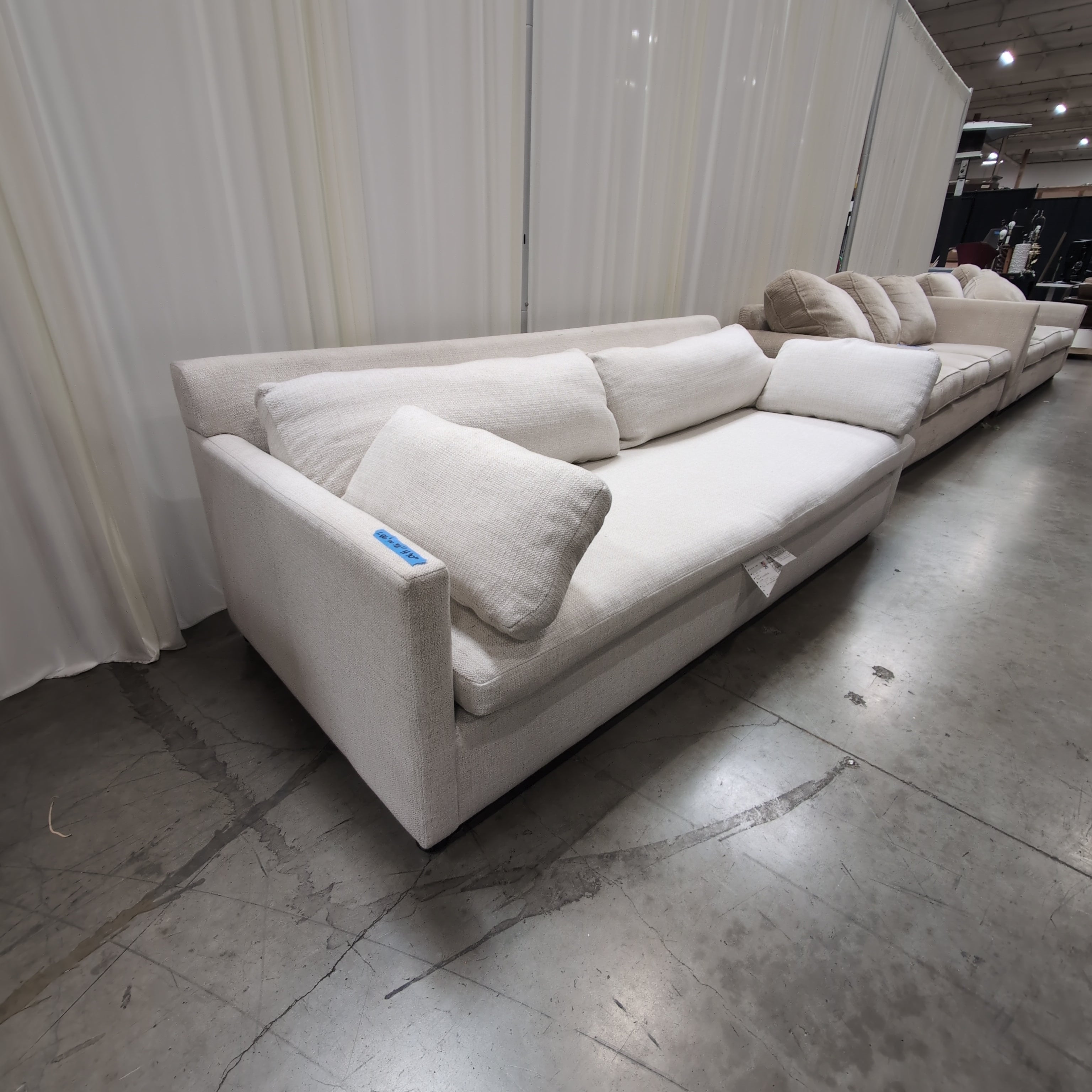 Contemporary Light Beige Track Arm Couch in Fabric