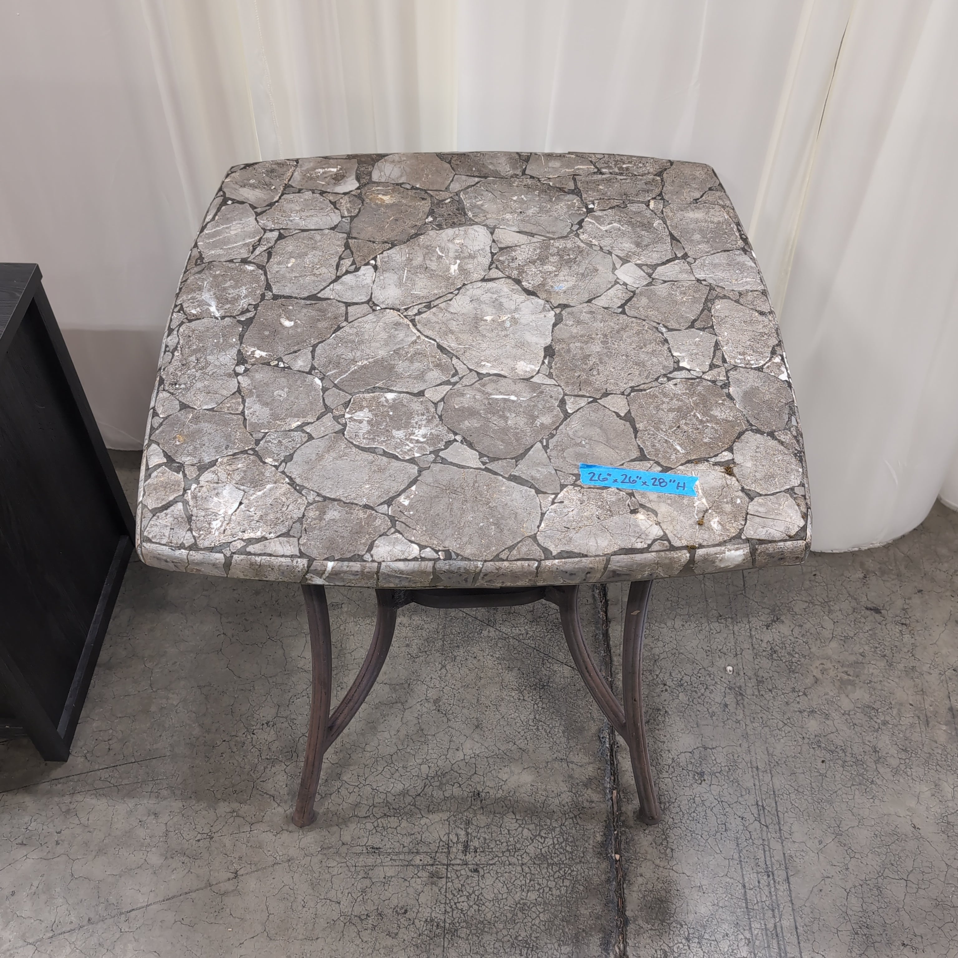 Square Stone Mosaic Outdoor Table with Metal Base