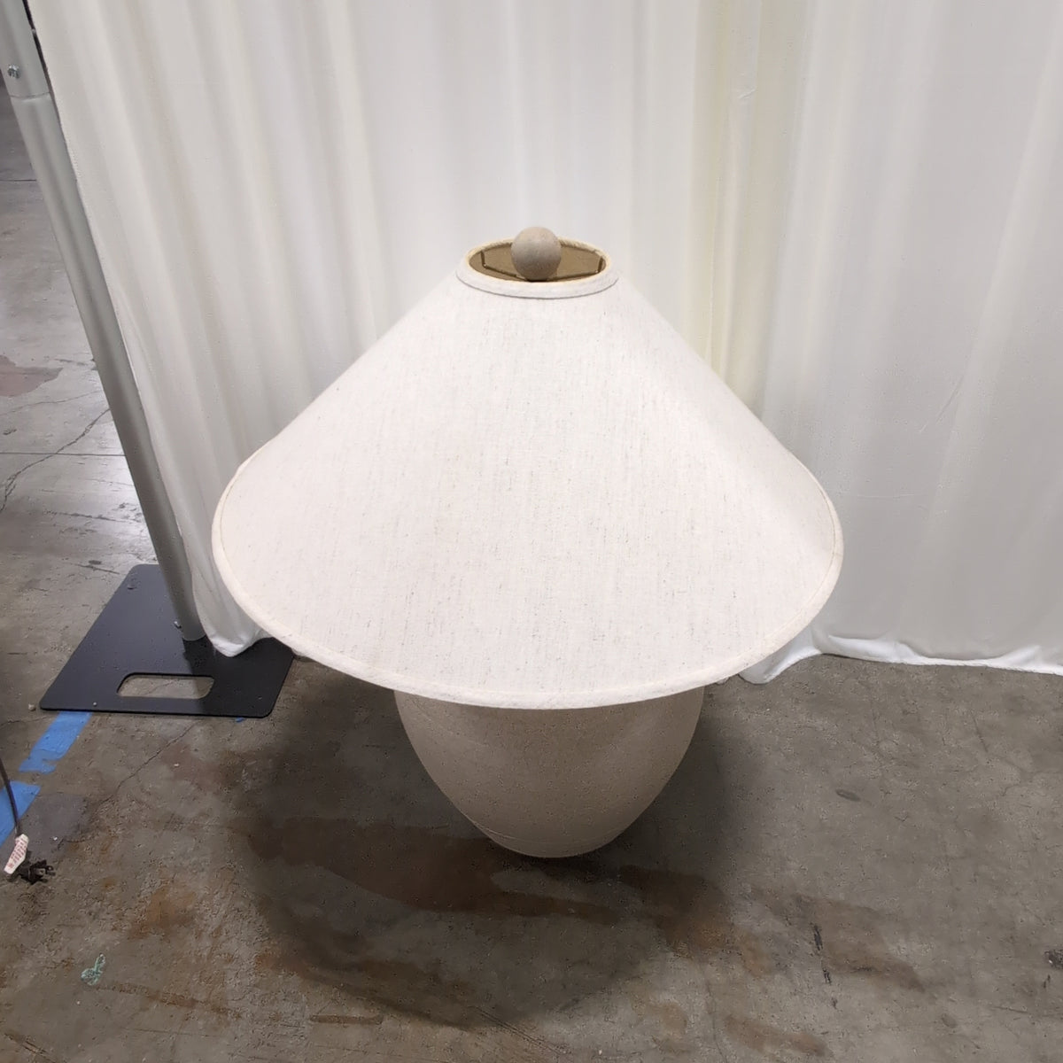 Large Beige Pottery Table Lamp with Fabric Shade