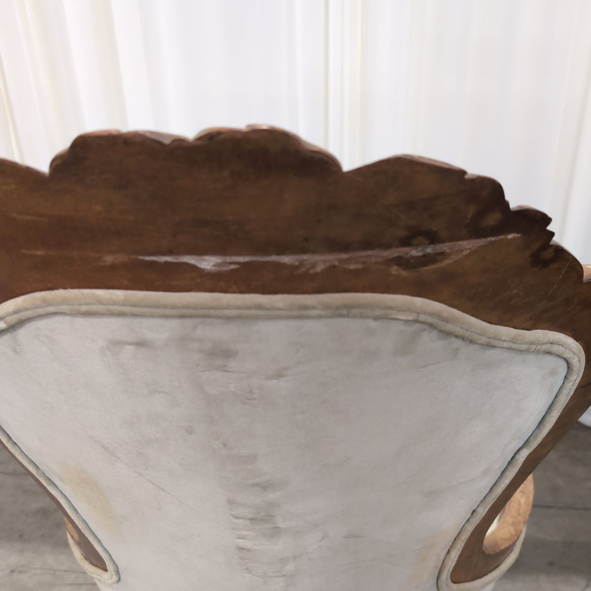 Ornate Carved Wood Accent Chair in Tufted Velvet