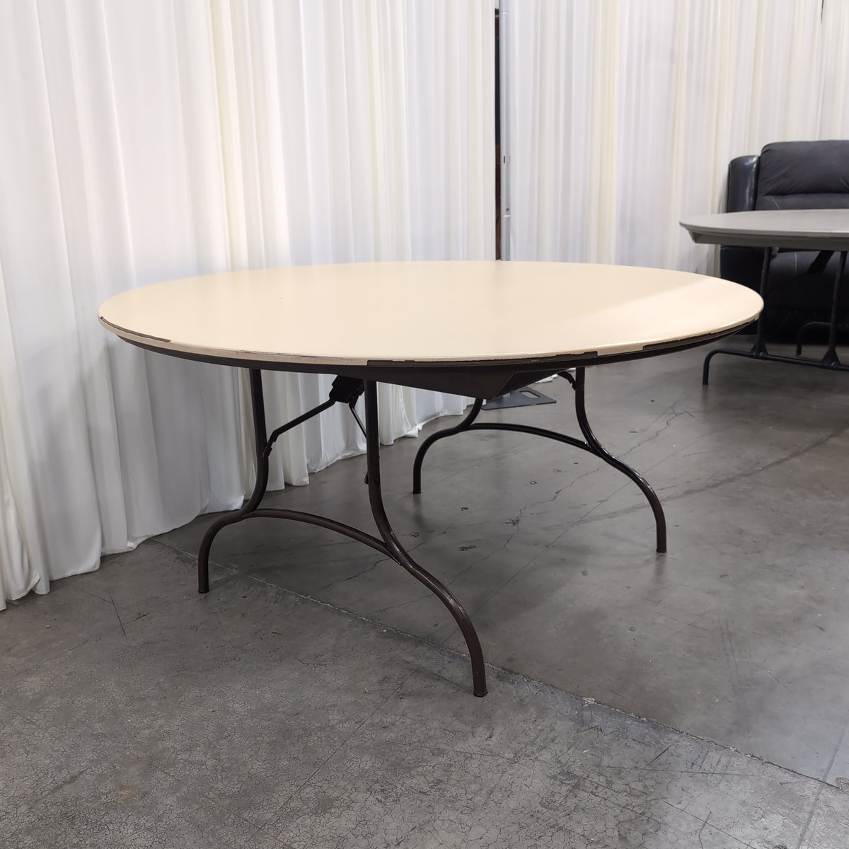 Beige Round Folding Table with Metal Legs