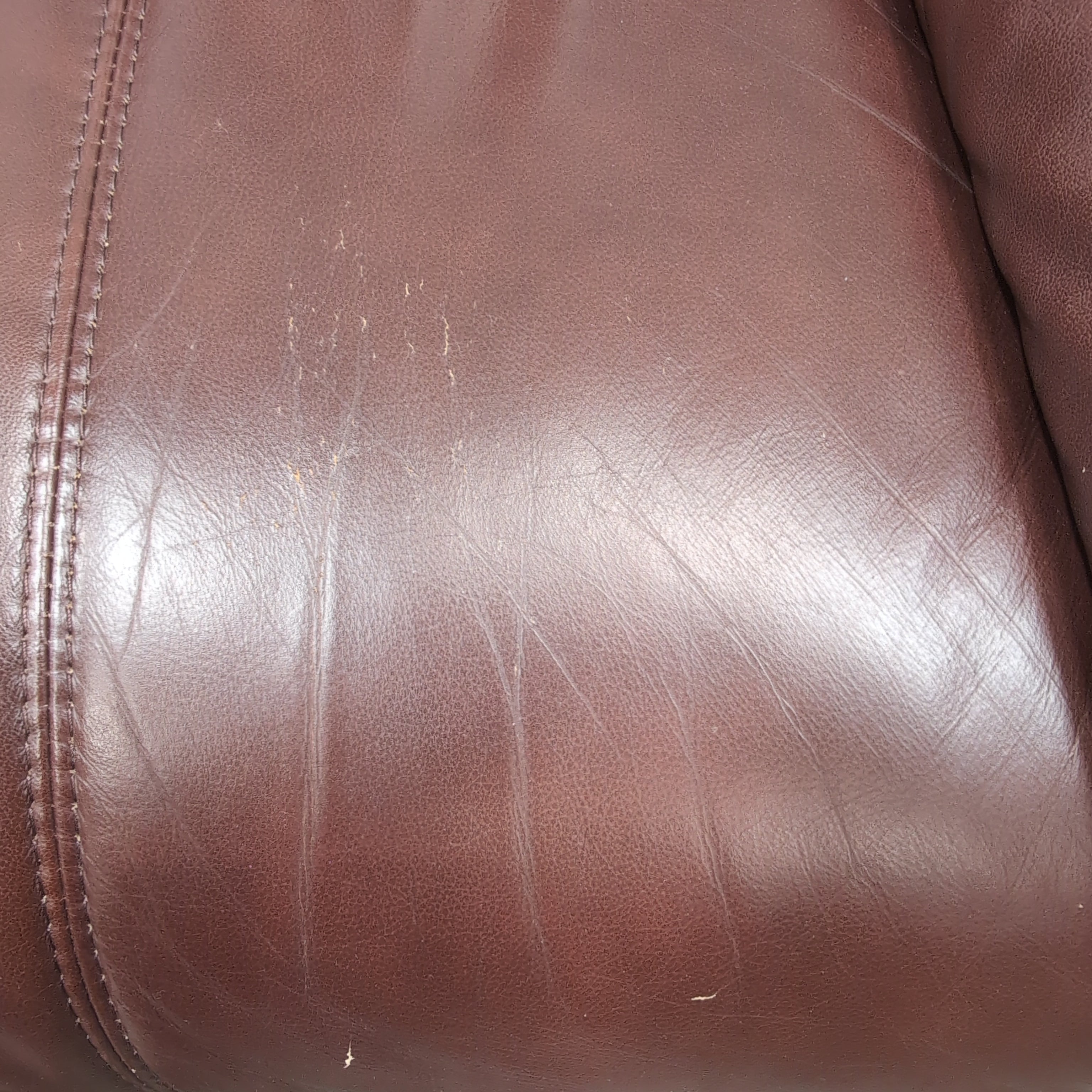 Burgundy Leather Three-Seat Couch