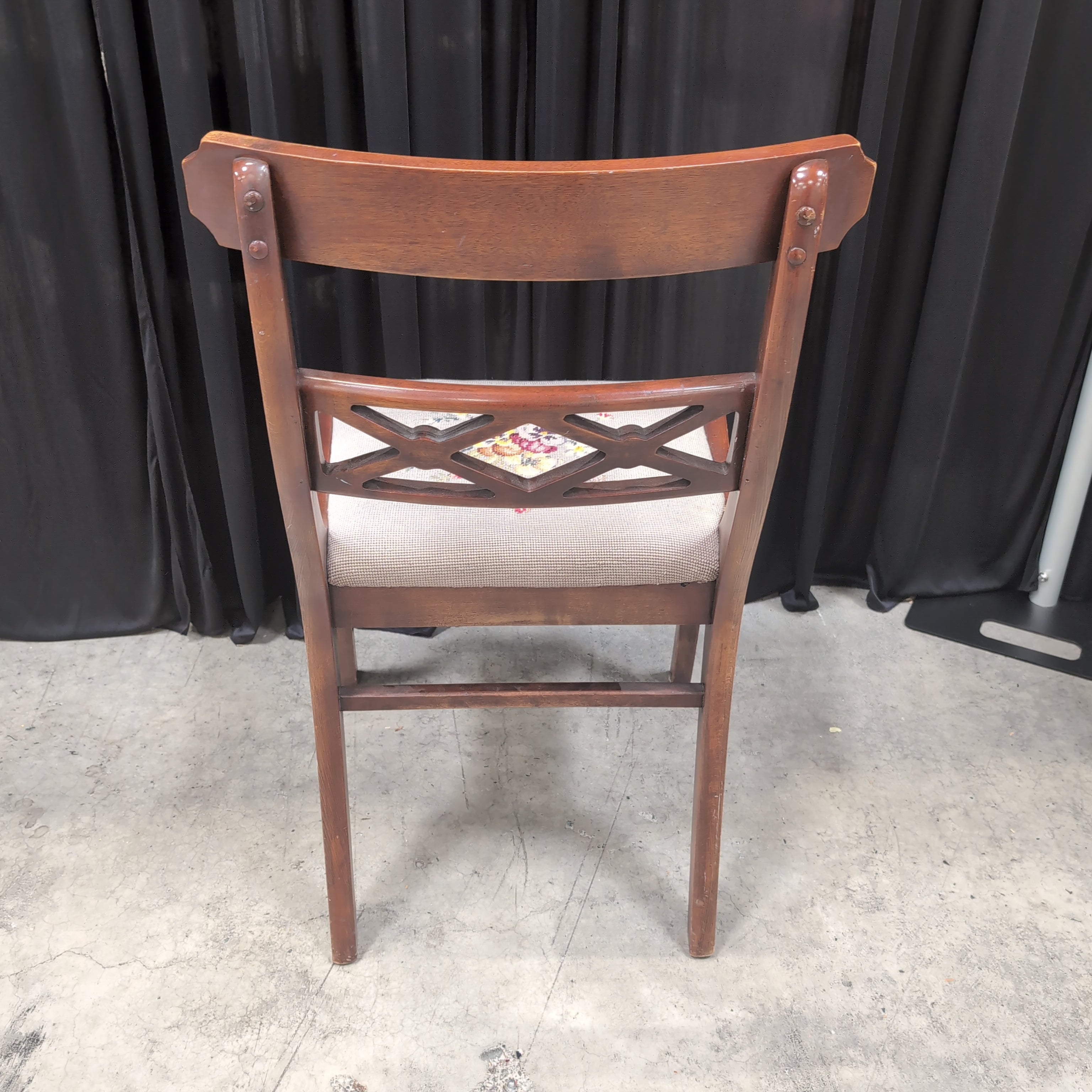 Brown Wood Cross-Back Dining Chair with Needlepoint Seat