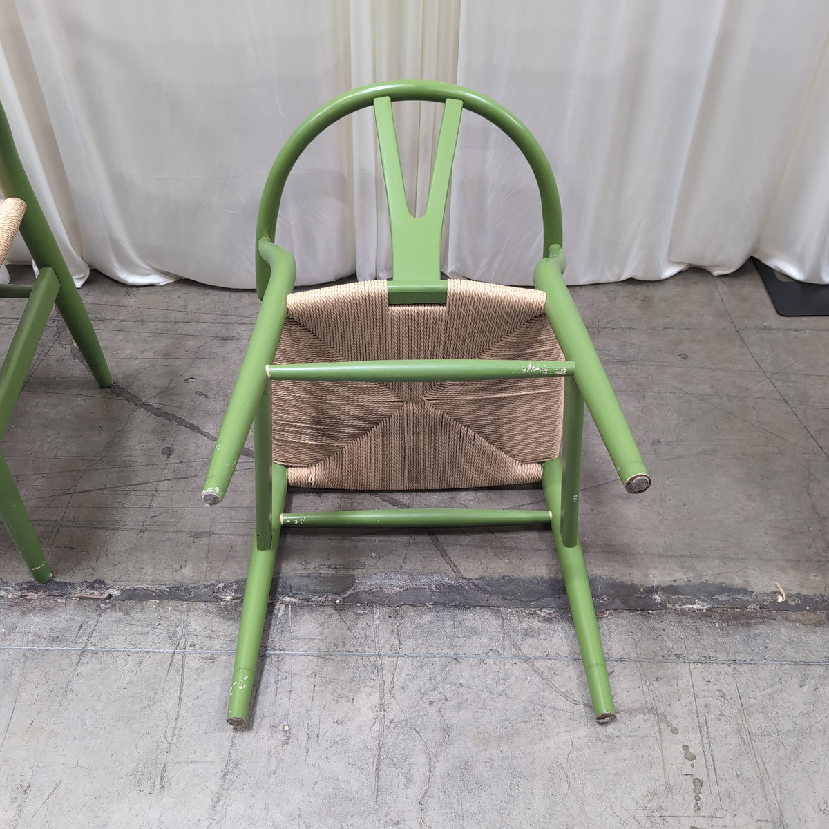 Green Wood Dining Chair with Woven Seat