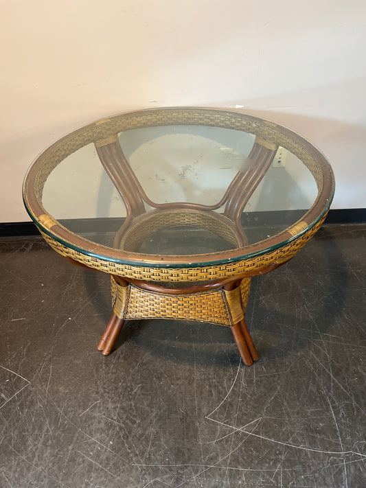 Round Rattan & Glass Dining Table